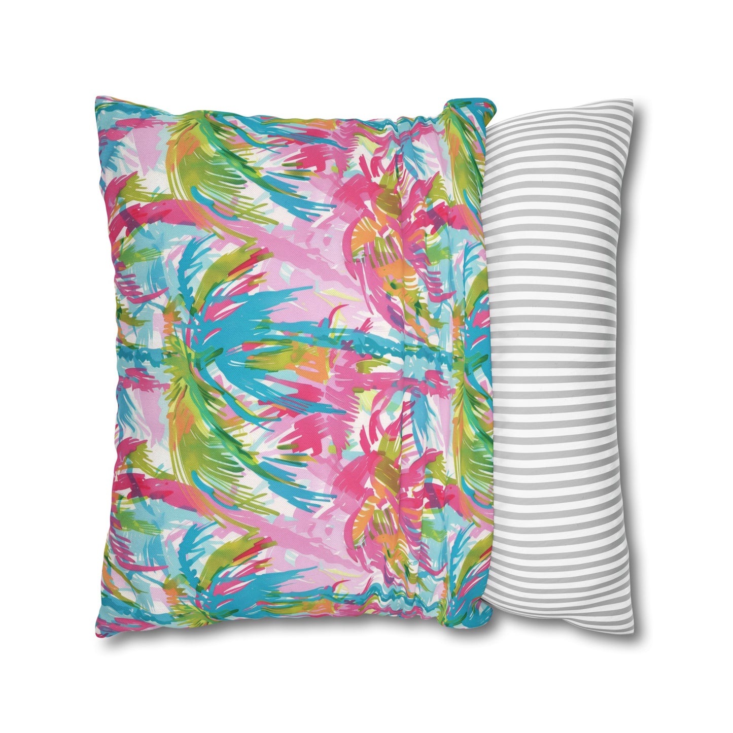 Pastel Paradise: Palm Trees in Soft Blues, Pinks, and Greens Spun Polyester Square Pillowcase 4 Sizes