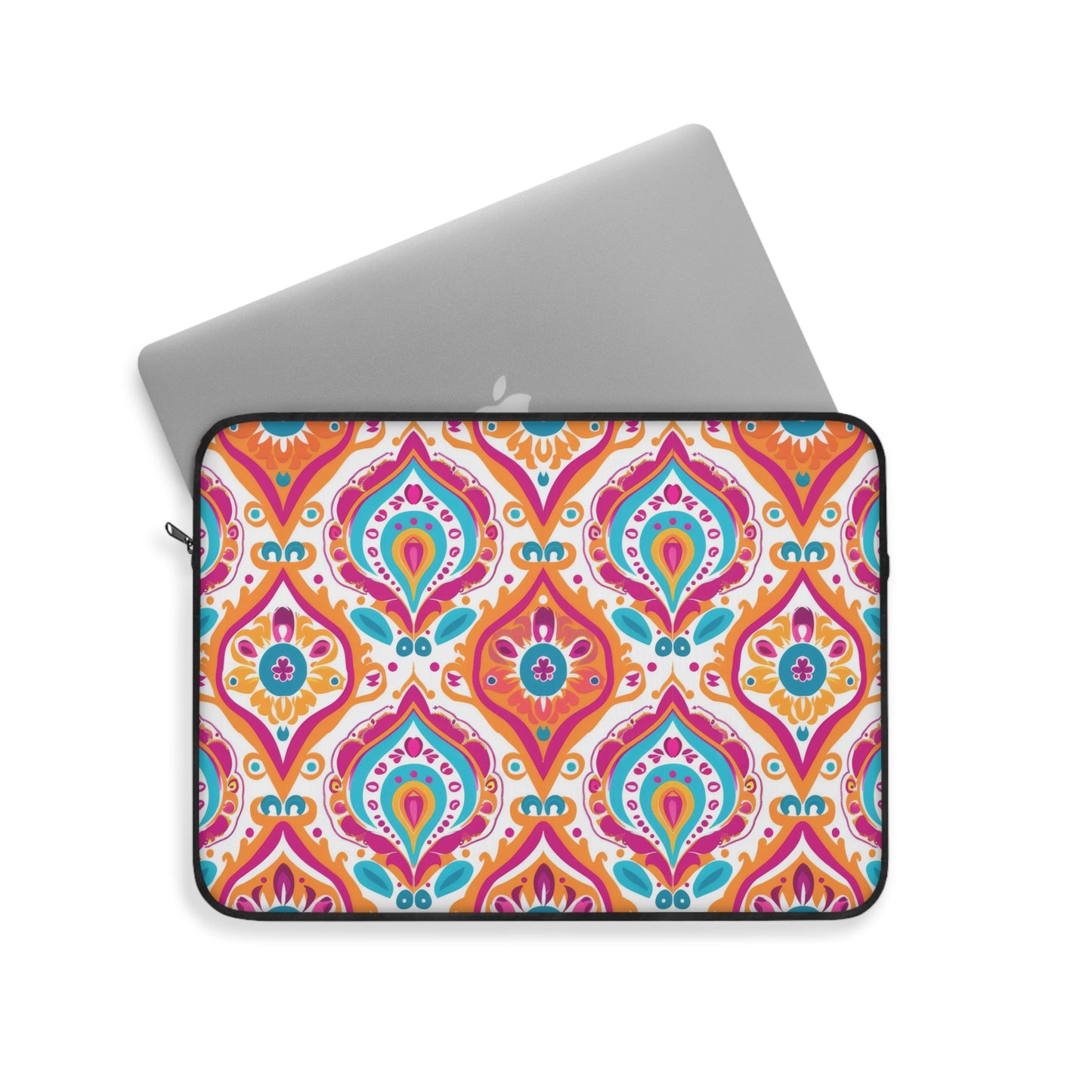 Bohemian Rapture of Floral Harmony in Lush Tangerine and Cerulean Laptop or Ipad Protective Sleeve 3 Sizes Available