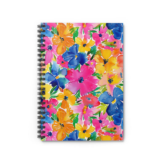 Springtime Kaleidoscope: Multi-color Watercolor Blossoms in Bloom Spiral Ruled Line Notebook