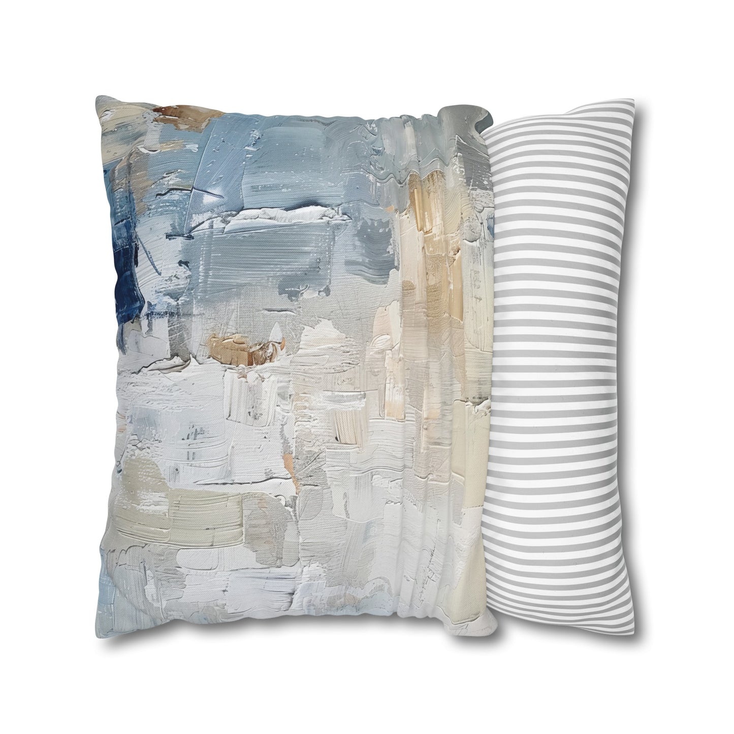 Bold Contrasts Abstract Tan and Blue Color Blocking with Heavy Strokes Spun Polyester Square Pillowcase 4 Sizes