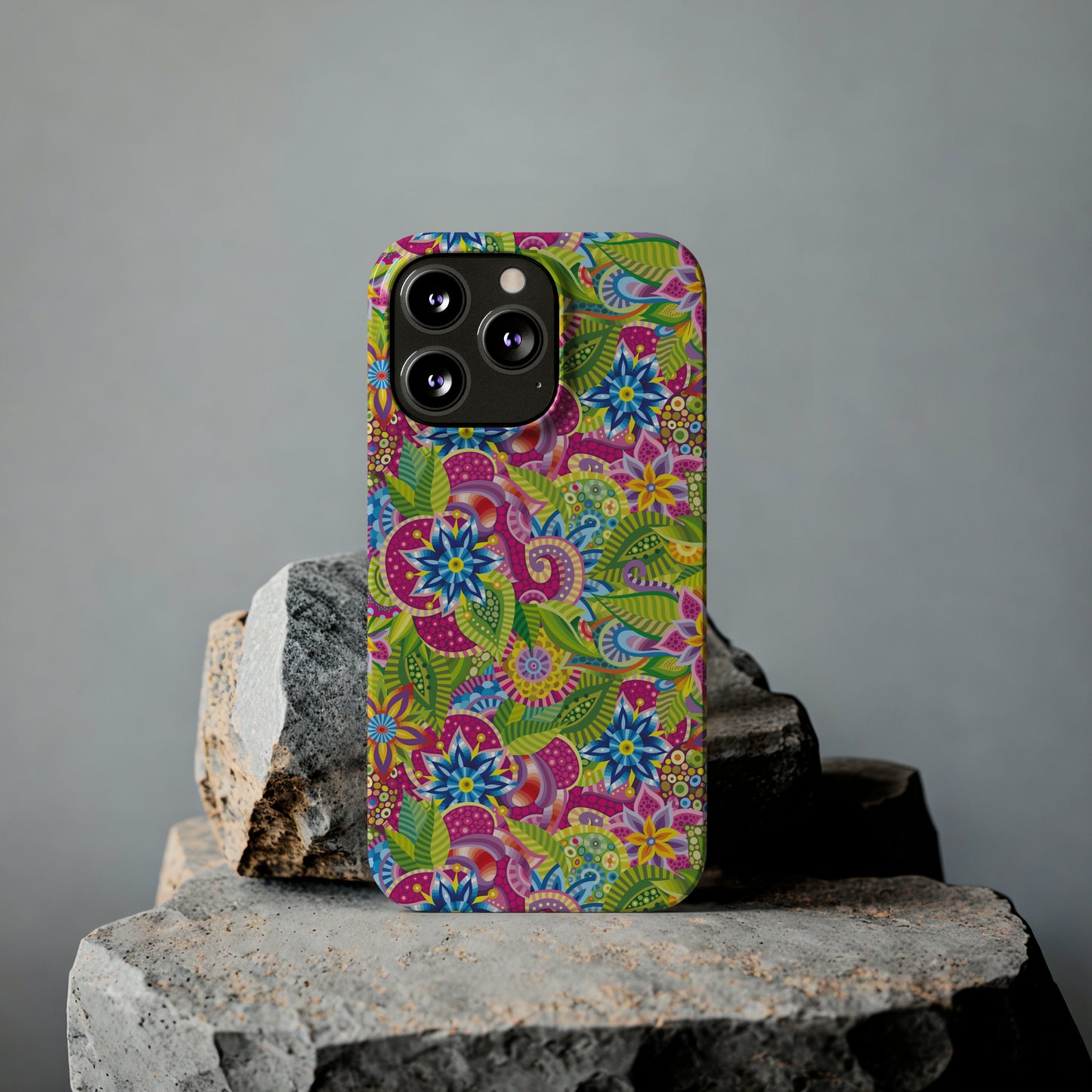 Vibrant Array of Abstract Flowers and Paisley in Rainbow Hues Iphone 15-12 Slim Phone Case