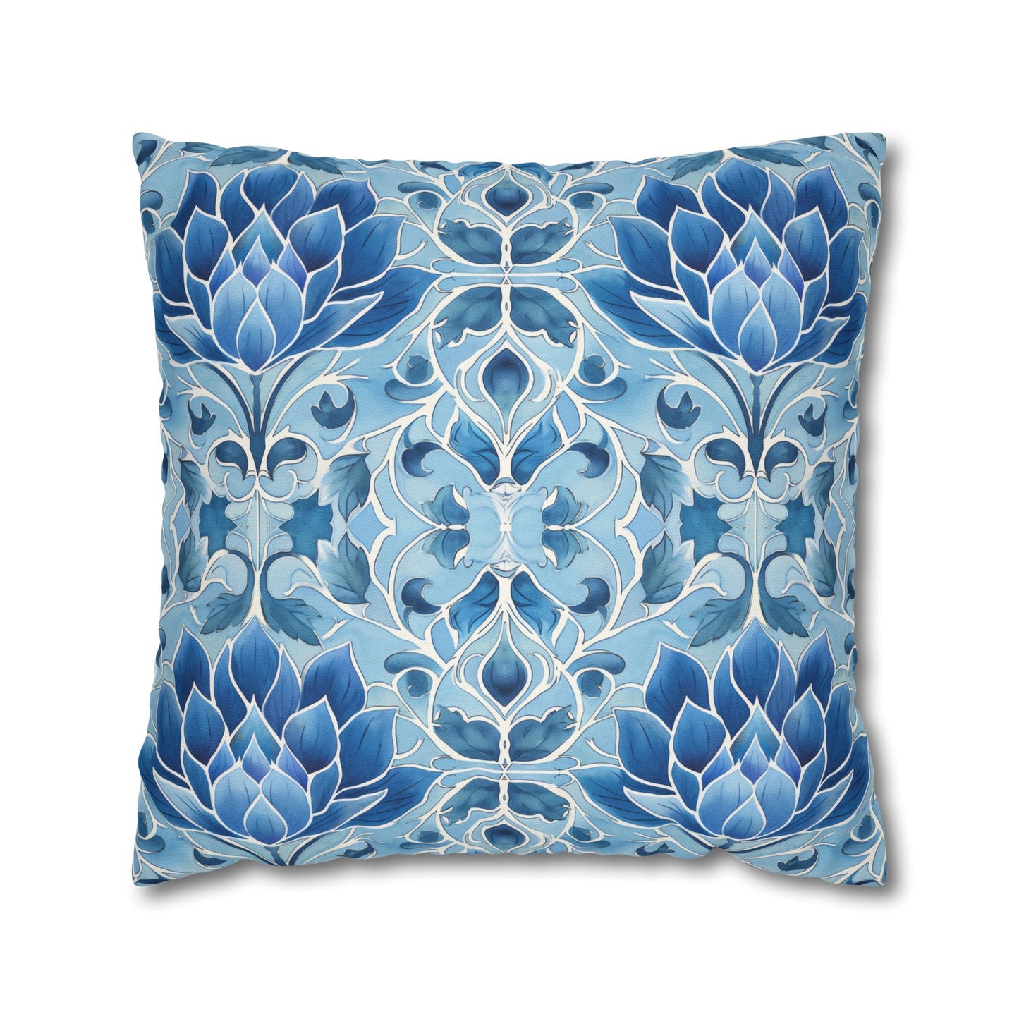 Exquisite Blue Lotus Elegance Floral Mosaic Design Spun Polyester Square Pillowcase 4 Sizes