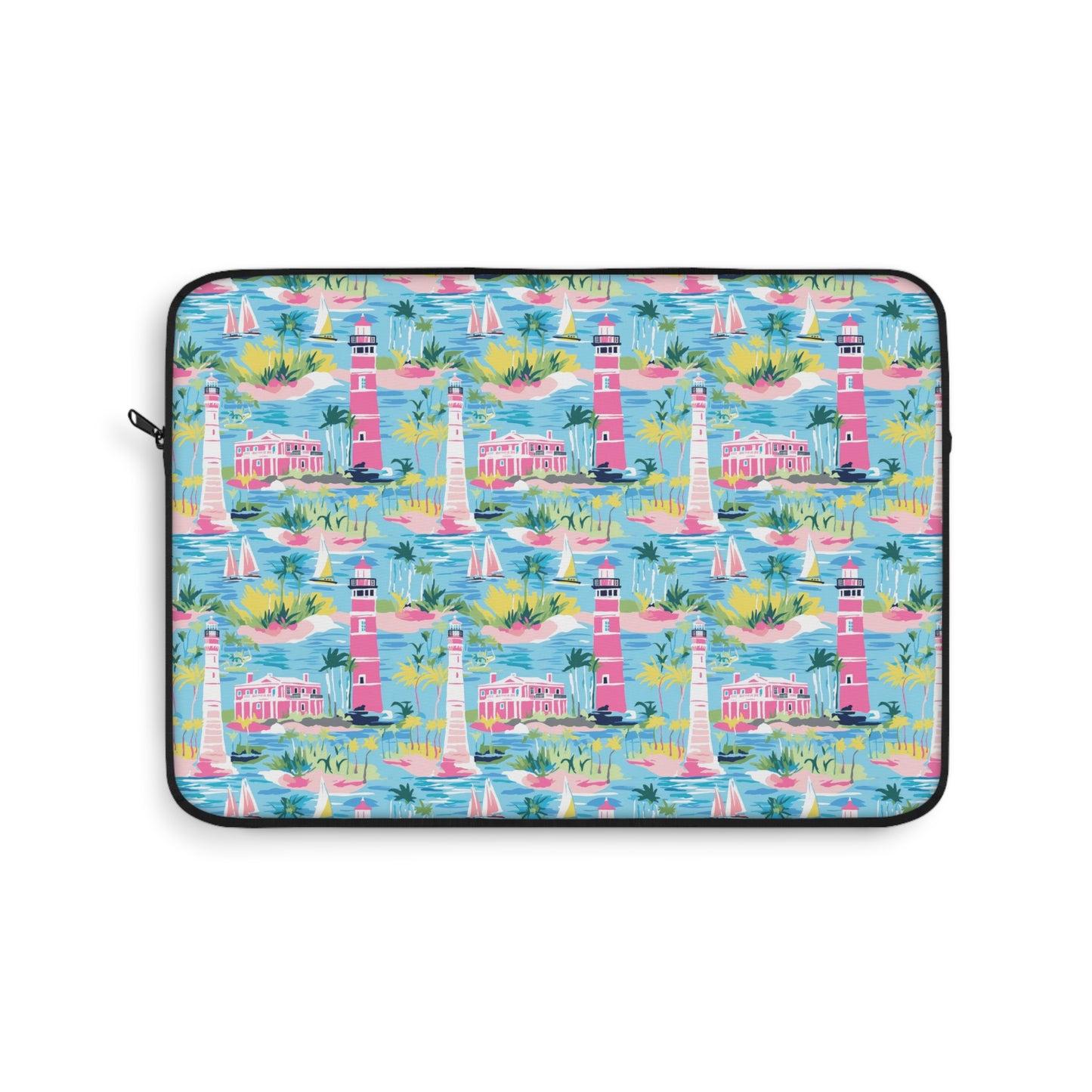 Coastal Charms: Sailboats and Lighthouses Adorning the Coastline Laptop or Ipad Protective Sleeve Three Sizes Available