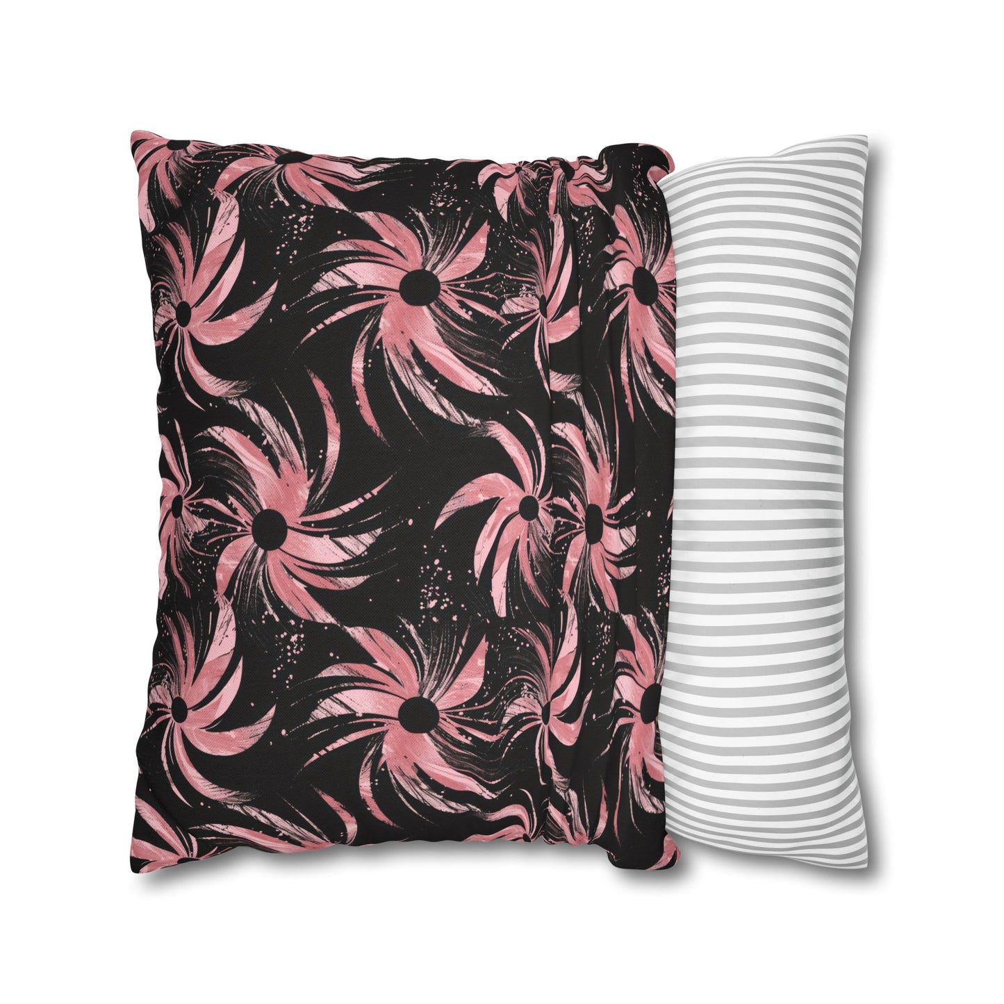 Stellar Blooms of Cosmic Pink on Midnight Black Design Spun Polyester Square Pillowcase 4 Sizes