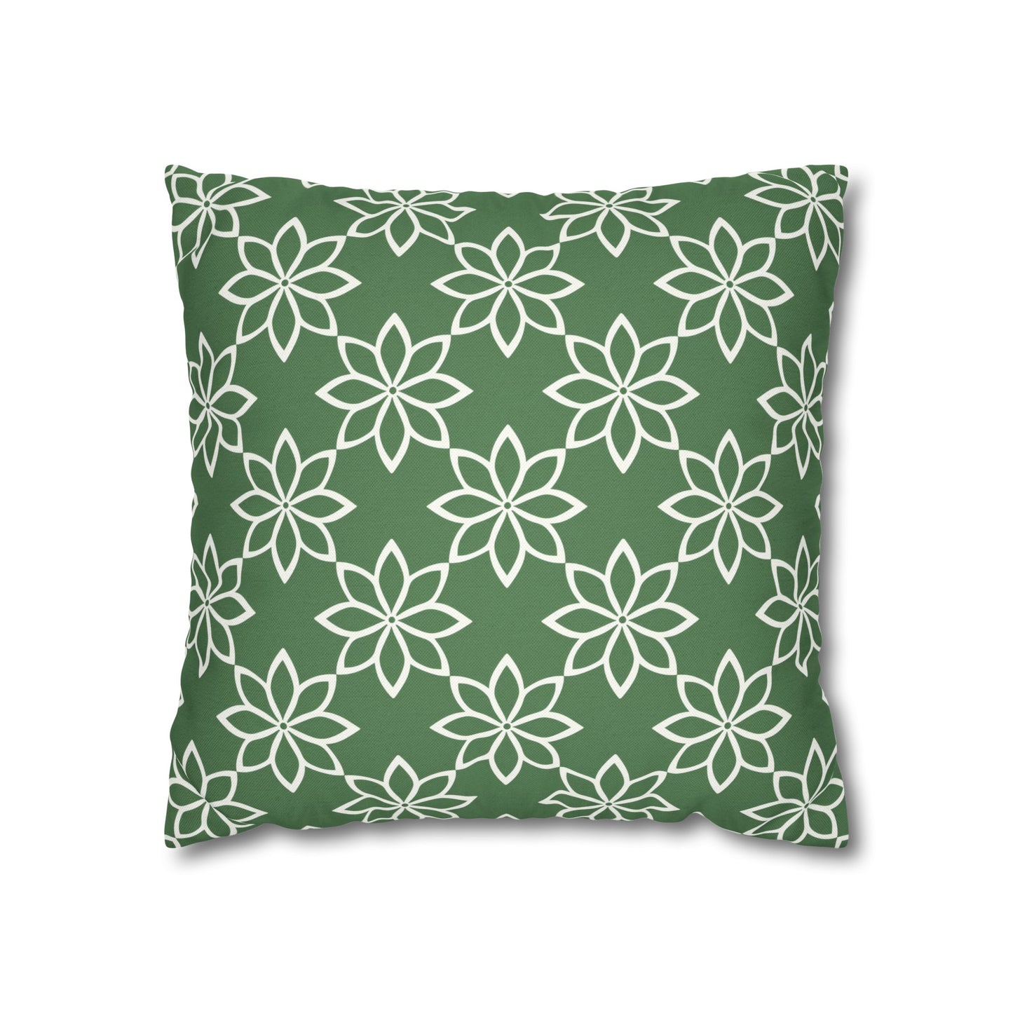 Modern Minimalist Green and White Geometric Floral Design Spun Polyester Square Pillowcase 4 Sizes