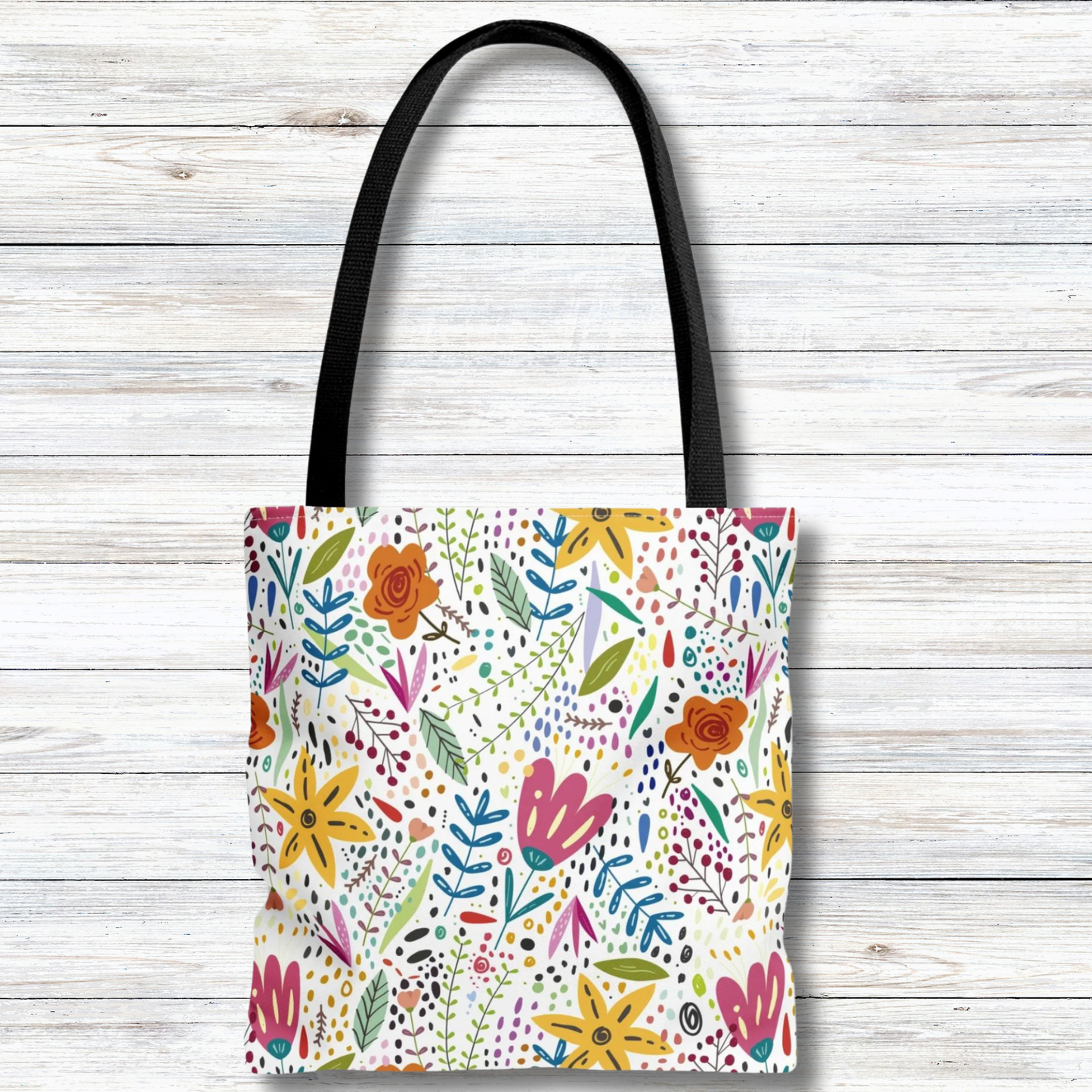 Springtime Splendor: Hand-Drawn Flowers Bursting with Vibrant Colors Design - Canvas Tote 3 Sizes