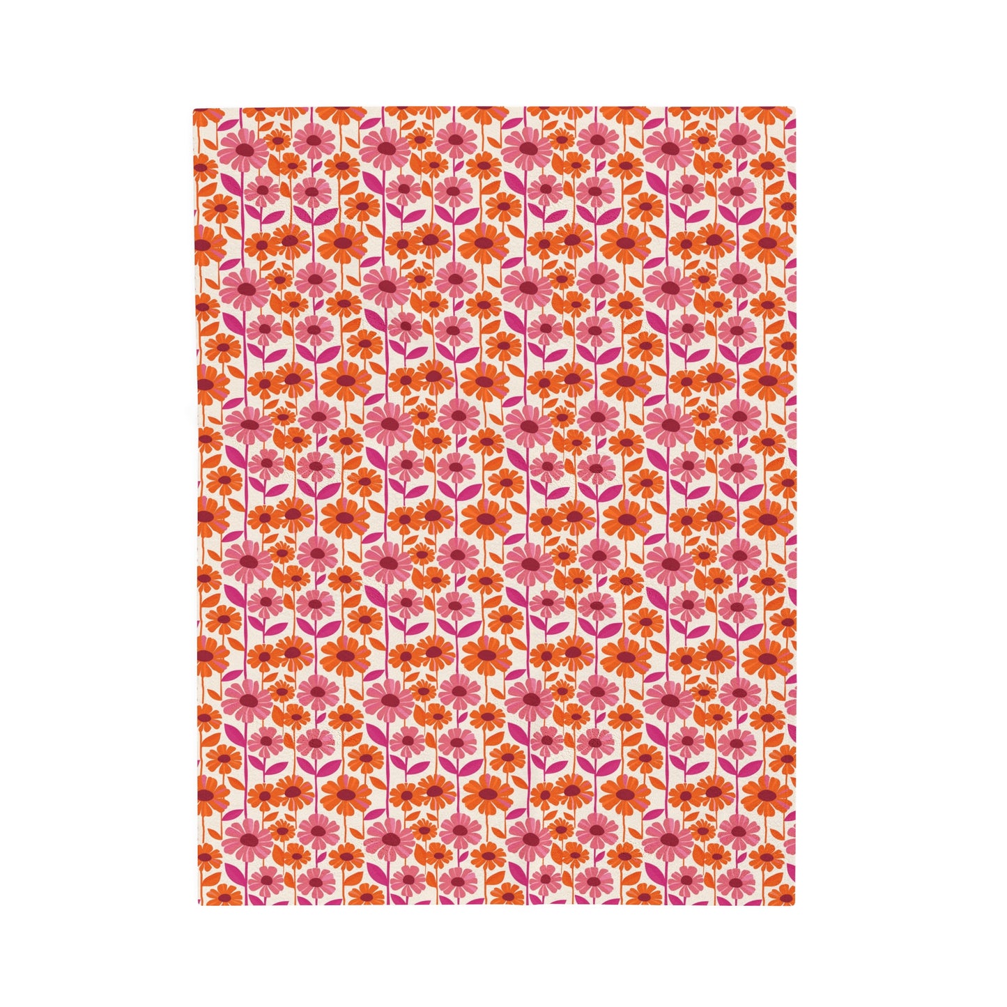 Retro Floral Bliss with Bold Pink and Orange Flower Design Velveteen Plush Blanket 3 Sizes