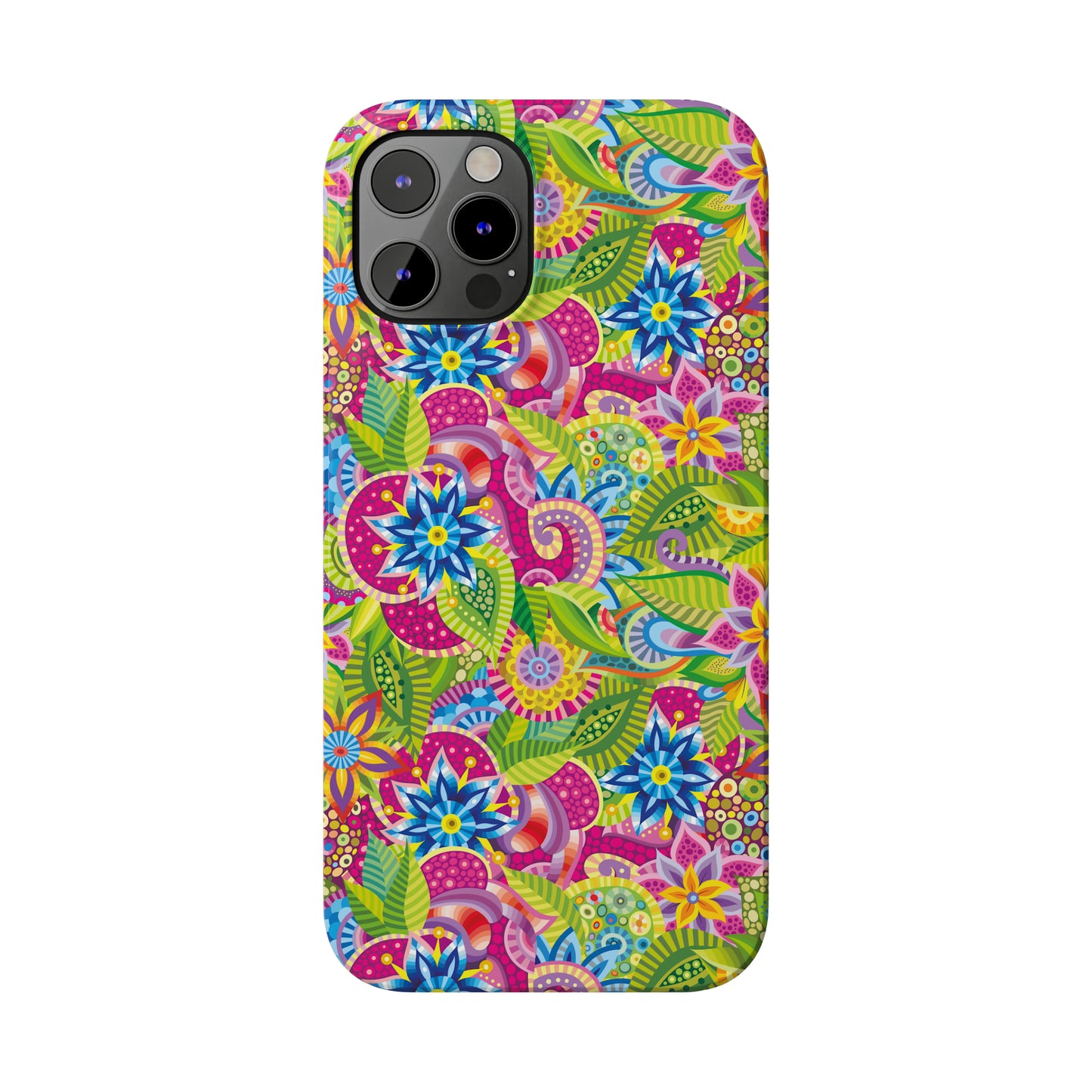 Vibrant Array of Abstract Flowers and Paisley in Rainbow Hues Iphone 15-12 Slim Phone Case