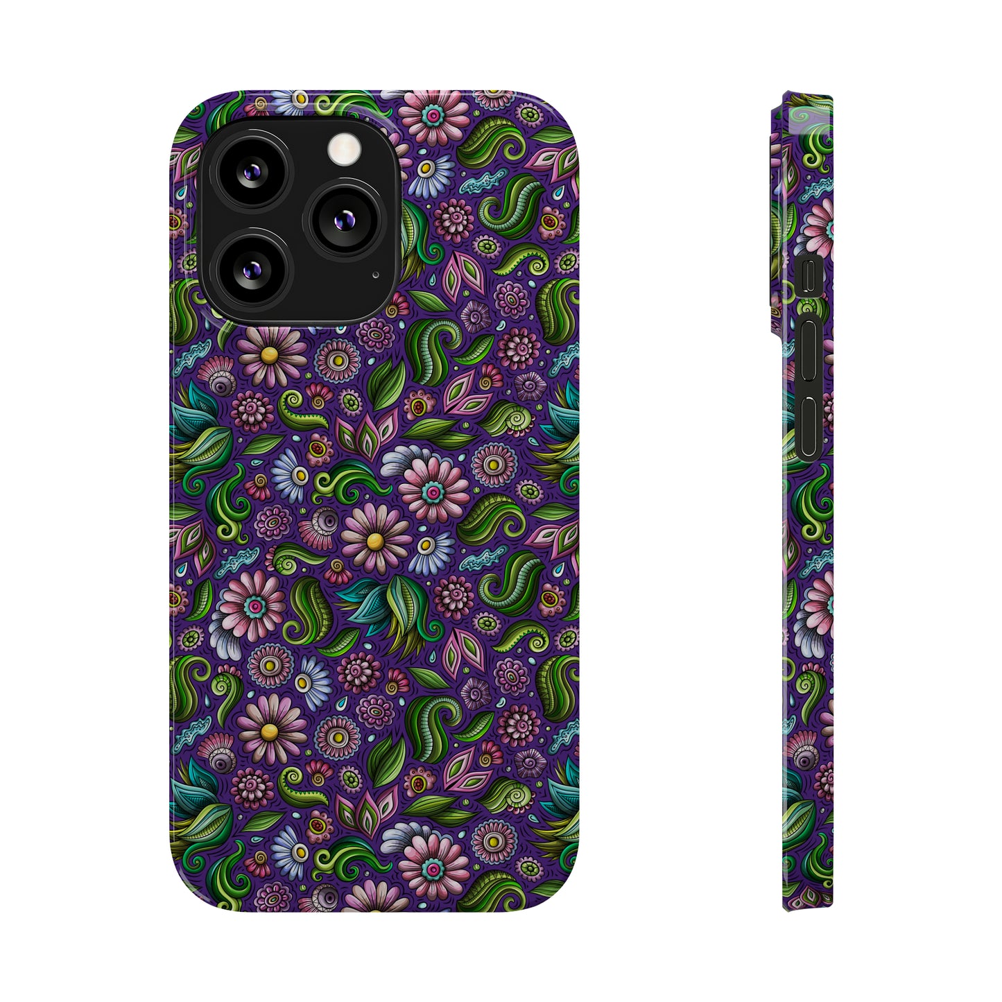 Purple & Pink Daisy Floral Print Purple Background Iphone 15-12 Slim Phone Case