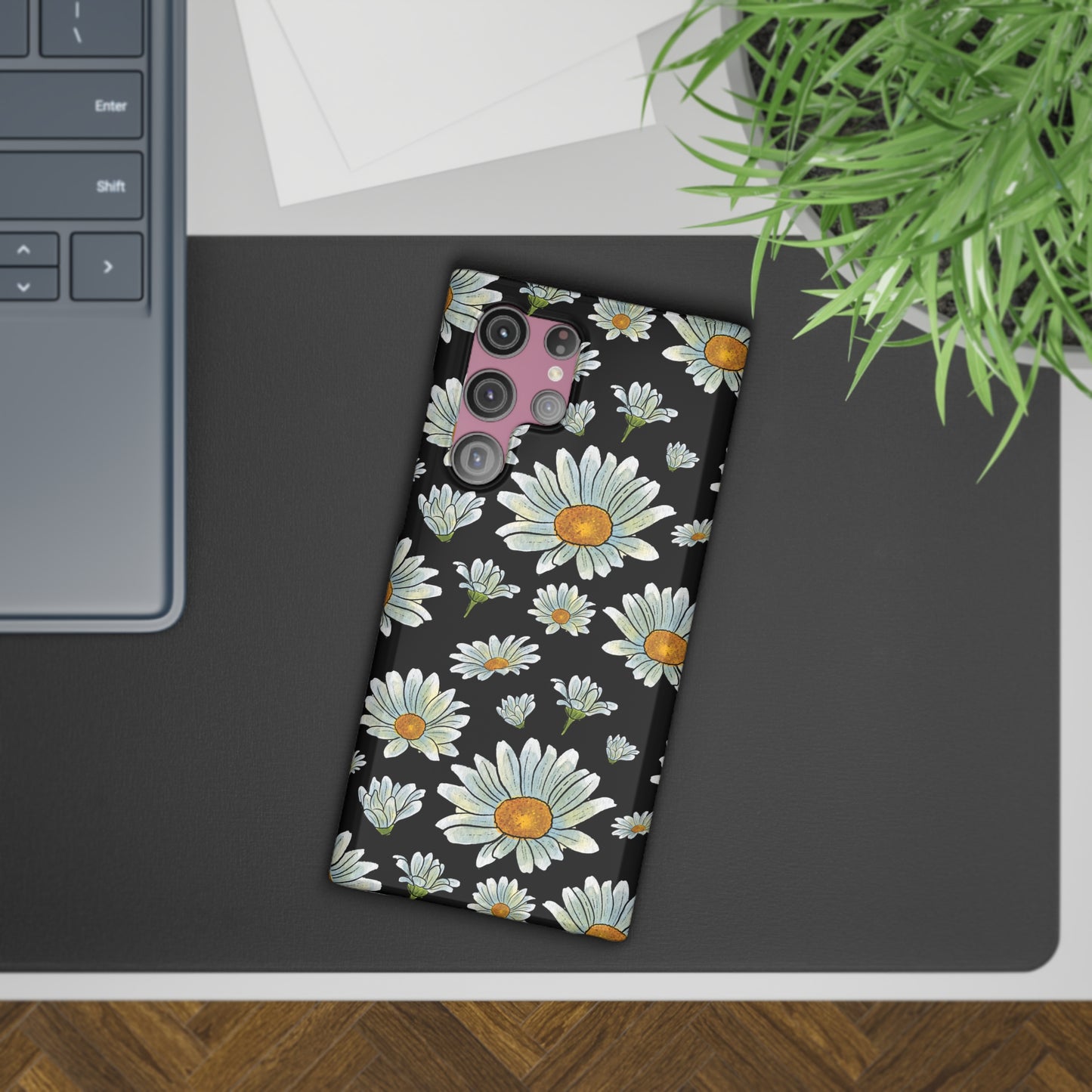 Large Watercolor Summer Daisies Blooming Against a Bold Black Background Samsung Slim Cases