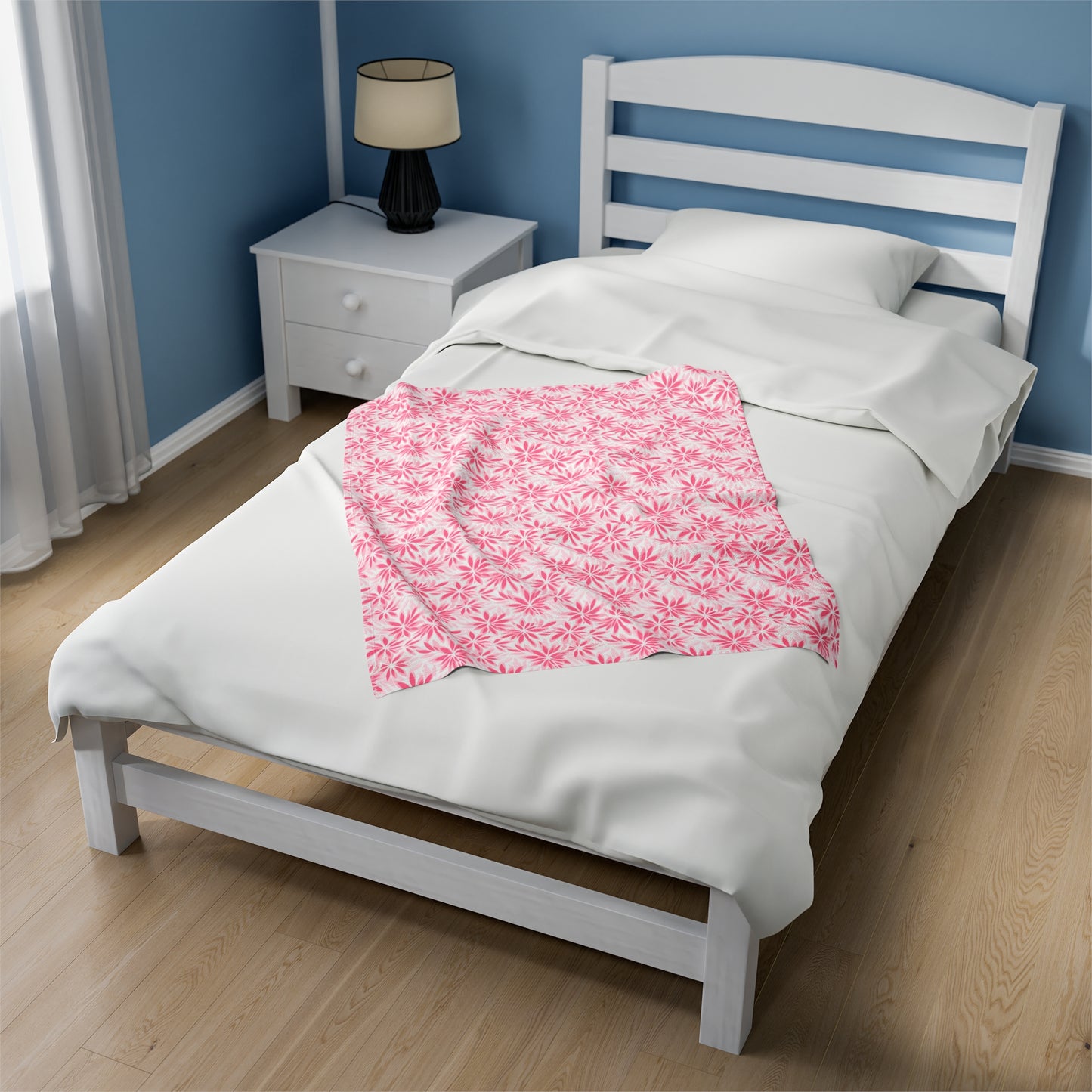 Blush Blooms Soft Pink Floral Pattern Velveteen Plush Blanket 3 Sizes