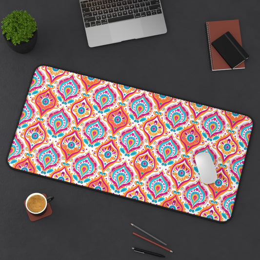 Bohemian Rapture of Floral Harmony in Lush Tangerine and Cerulean Extended Gaming Mouse Pad Desk Mat - 3 Sizes