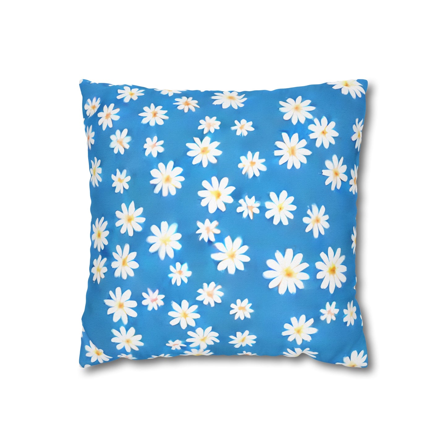 Skys Whisper: Tiny White Daisies on a Serene Blue Spun Polyester Square Pillowcase 4 Sizes