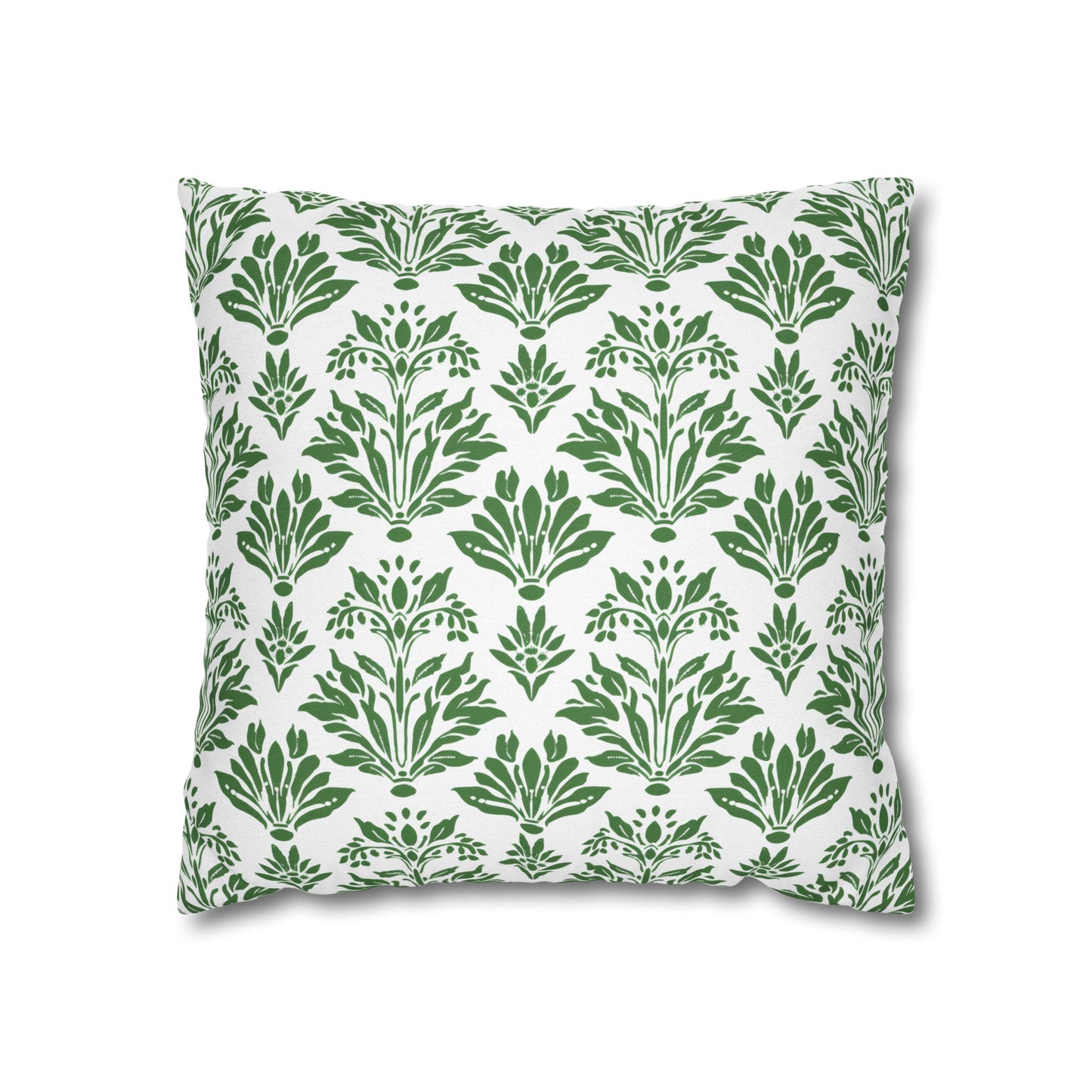 Green Floral Indian Block Print Pattern Spun Polyester Square Pillowcase 4 Sizes