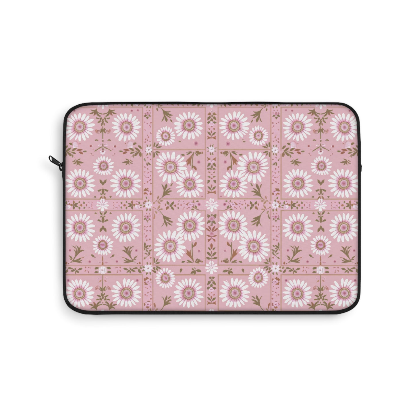 Charming Daisy Pink and White Floral Tile Pattern Laptop or Ipad Protective Sleeve 3 Sizes Available