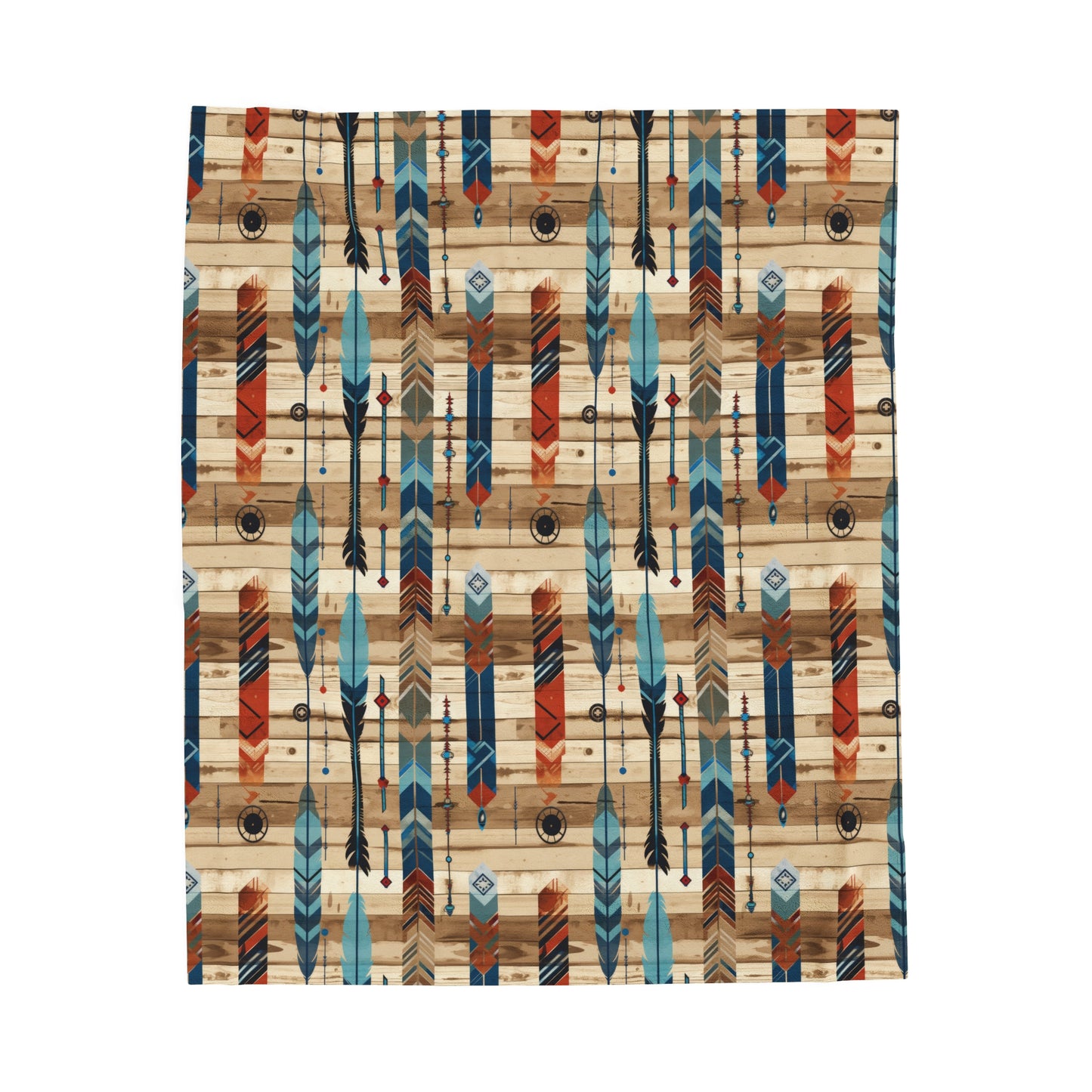 Rustic Boho Southwestern Feathered Arrows with Tribal Geometric Patterns Velveteen Plush Blanket 3 Sizes