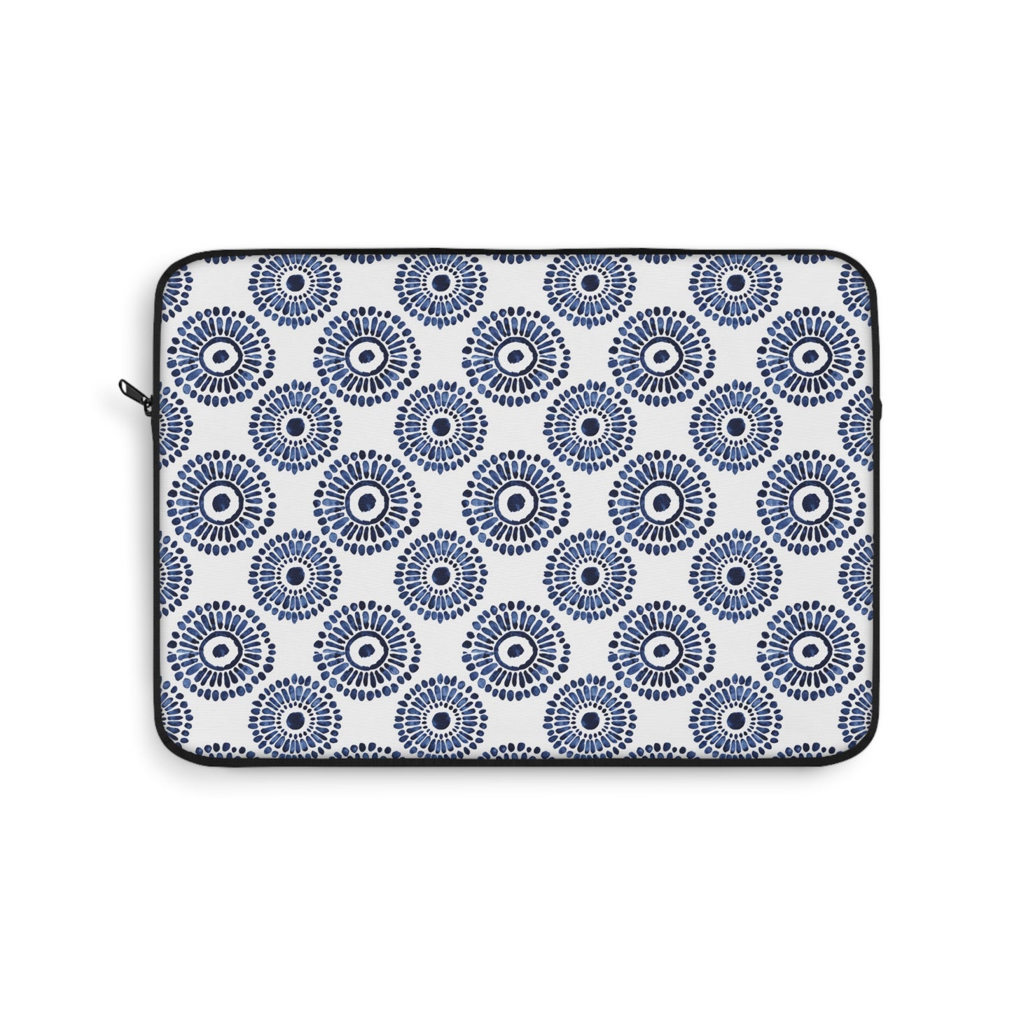 Indigo Sunburst Simple Folk-Inspired Dot Pattern Design Laptop or Ipad Protective Sleeve 3 Sizes Available