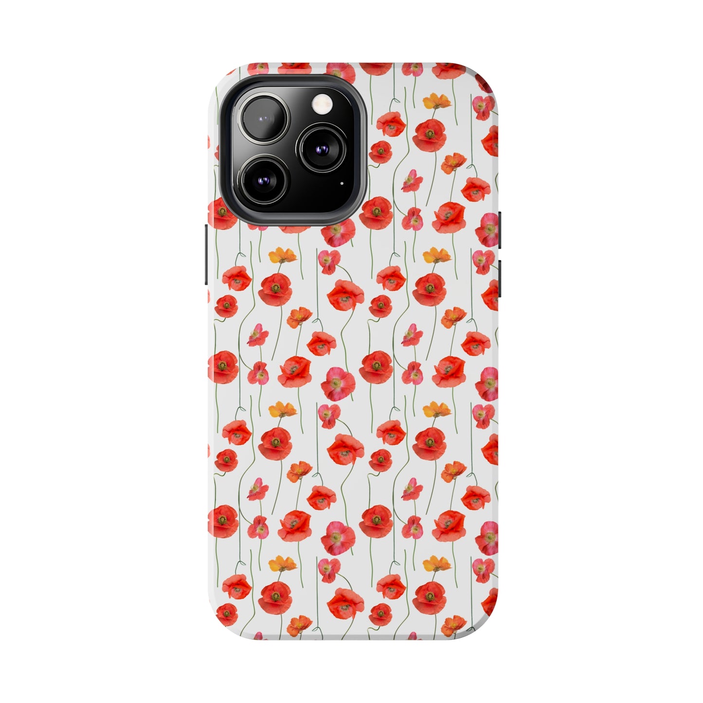 Vivid Elegance: Bright Red Poppies on a White Background Iphone Tough Phone Case