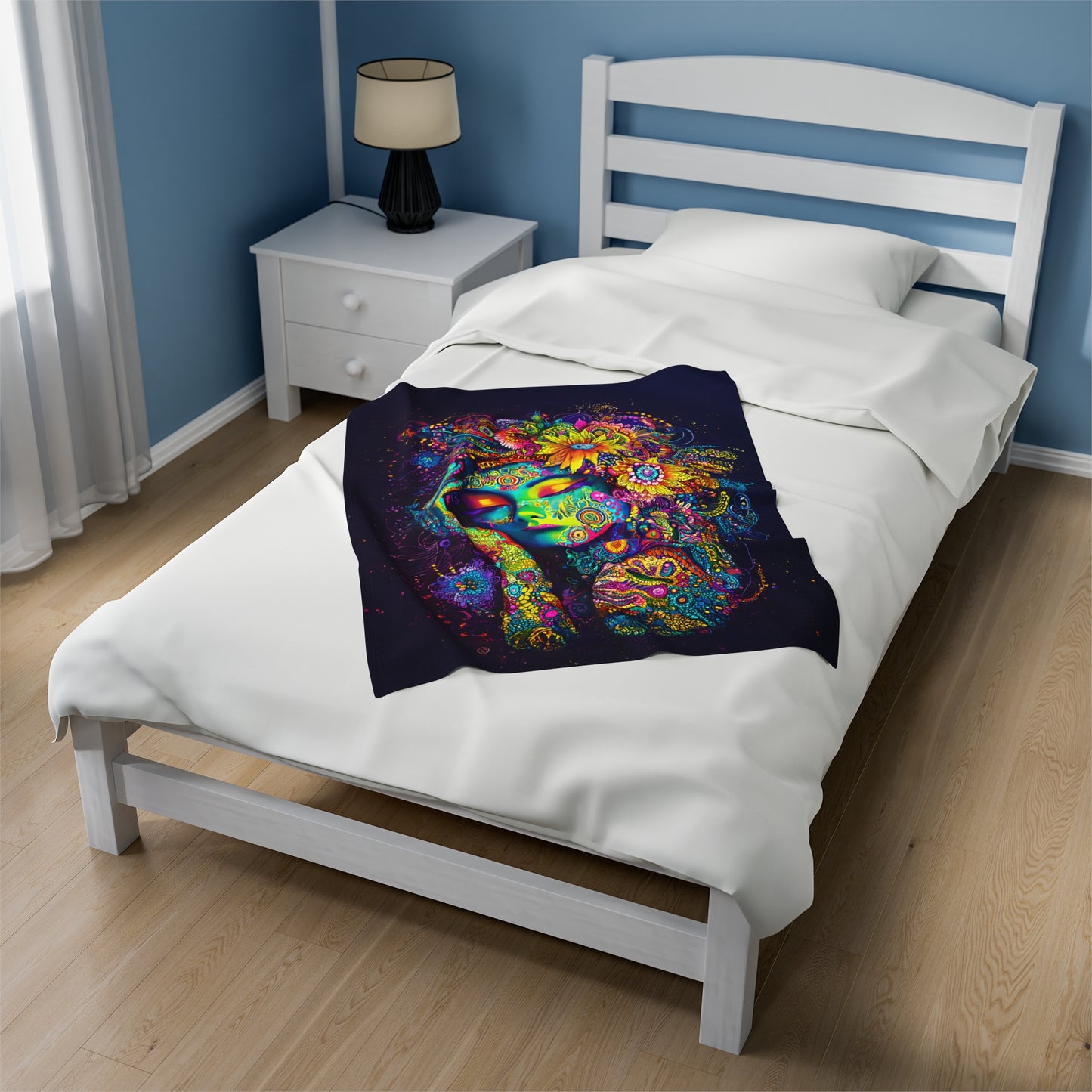 Vibrant Cosmic Goddess Velveteen Plush Blanket 3 Sizes