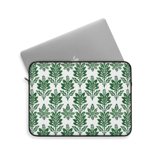 Green Botanical Indian Block Print Pattern Laptop or Ipad Protective Sleeve 3 Sizes Available