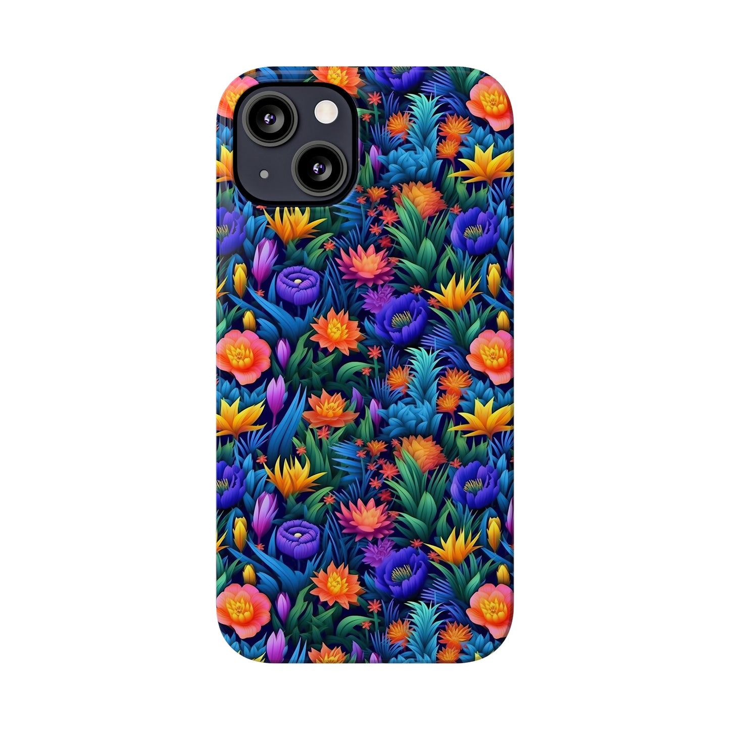 3D Tropical Bright Flowers Iphone 15-12 Slim Phone Case