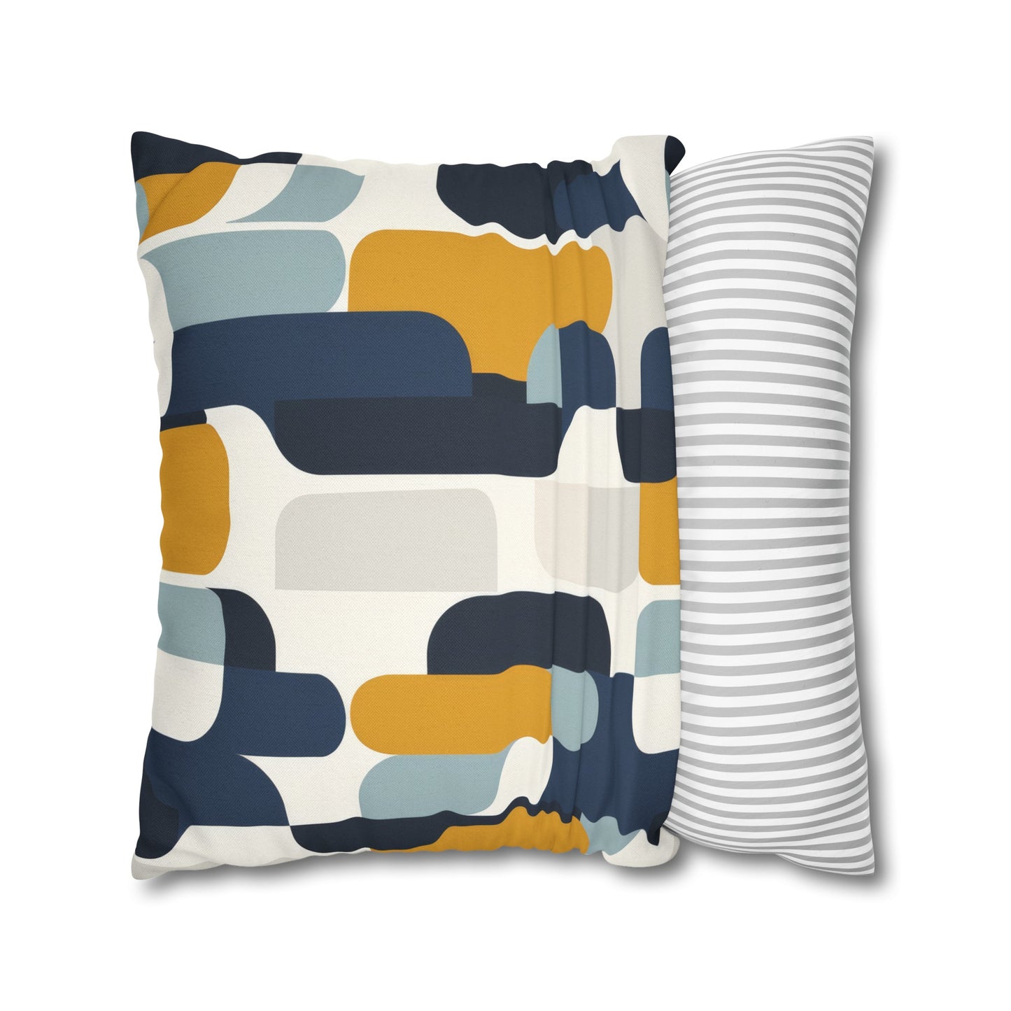 Modern Retro with Bold Geometric Pattern in Mustard and Navy Spun Polyester Square Pillowcase 4 Sizes