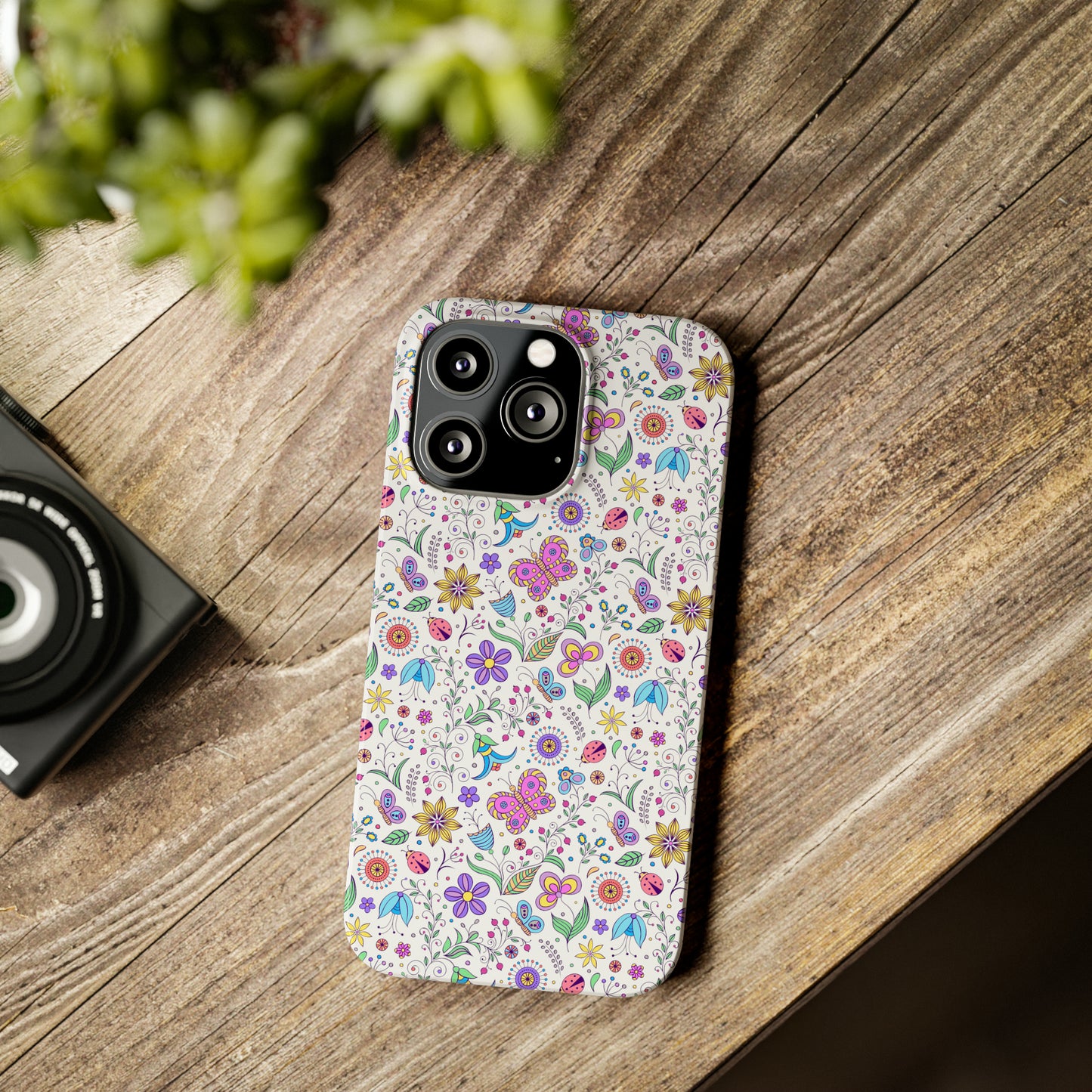 Butterflies and Flowers Iphone 15-12 Slim Phone Case