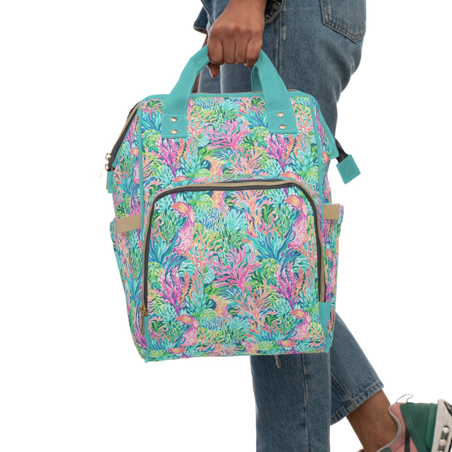 Submerged Spectrum: Vibrant Watercolor Depiction of Underwater Coral Multifunctional Diaper Backpack