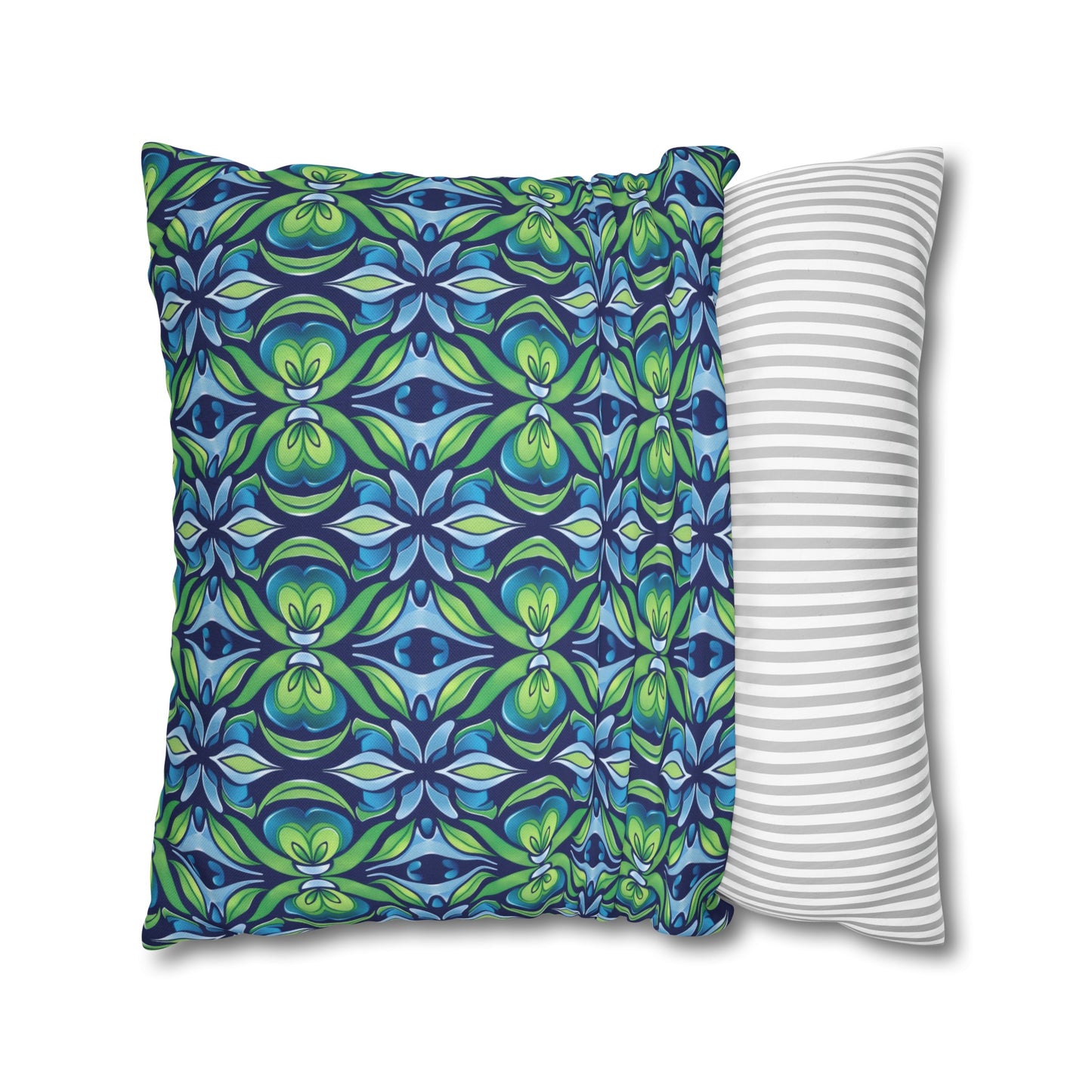 Retro Abstract Blue and Green Floral Pattern Spun Polyester Square Pillowcase 4 Sizes