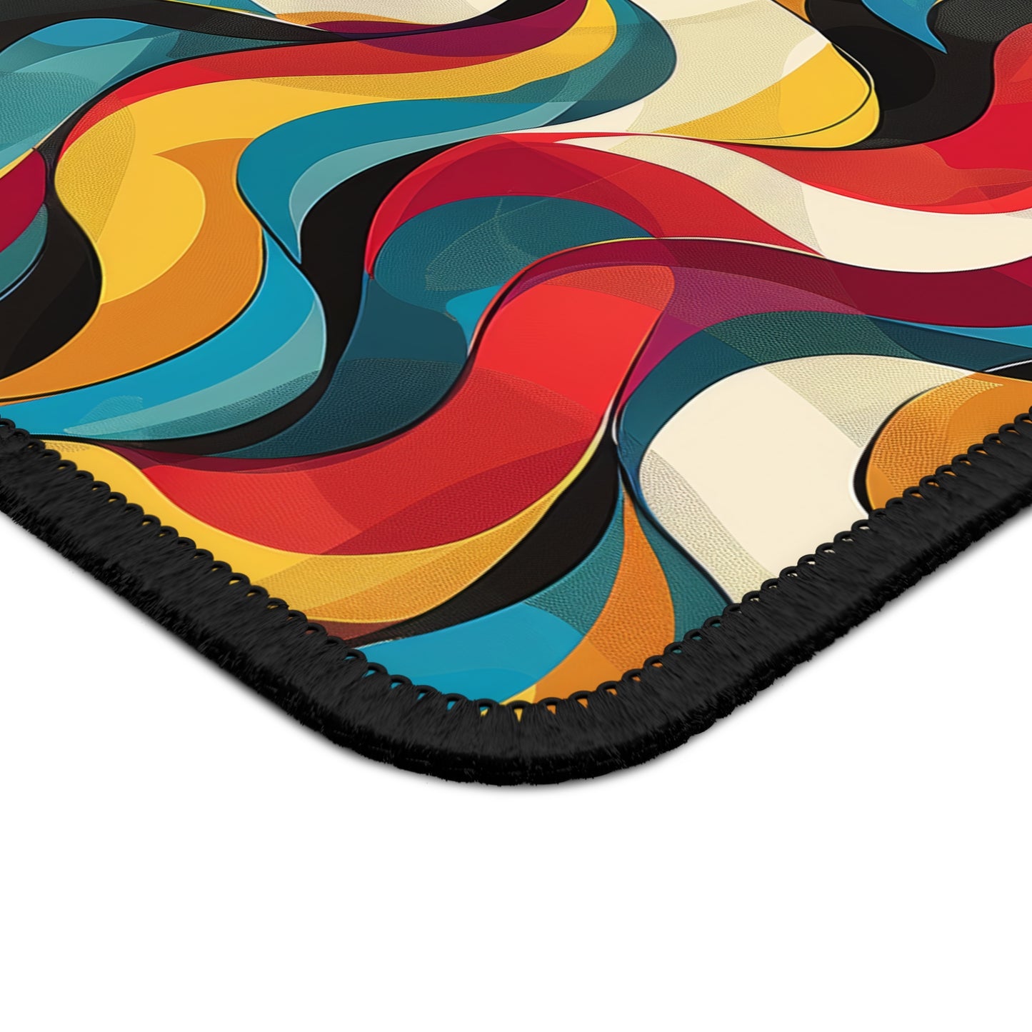 Retro Chic Vintage Blues, Reds and Yellow Waves Gaming Mouse Pad with Finished Edges