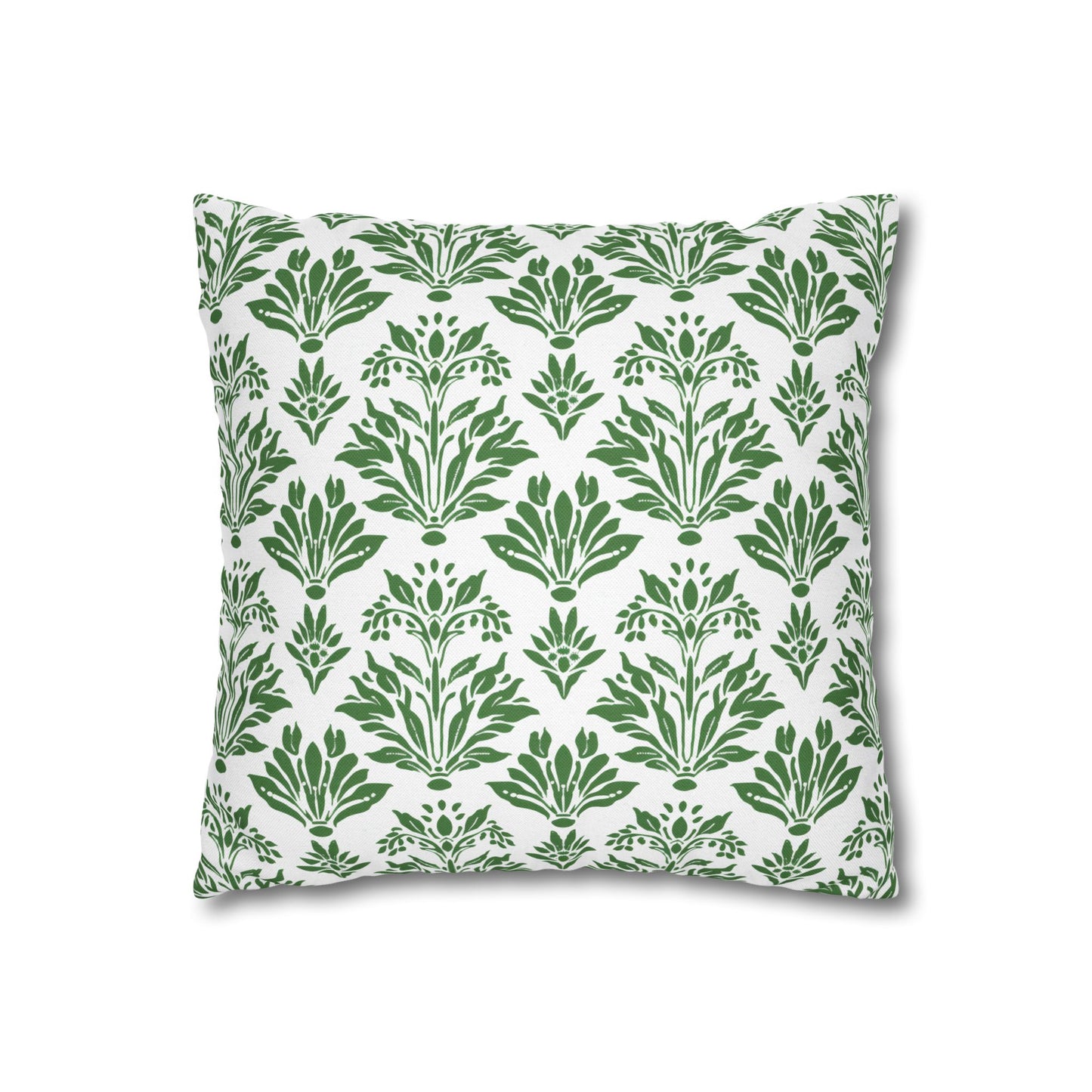 Green Floral Indian Block Print Pattern Spun Polyester Square Pillowcase 4 Sizes