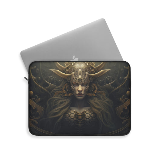 Regal Warrior Queen with Ornate Armor and Majestic Horned Helmet - Laptop or Ipad Protective Sleeve 3 Sizes