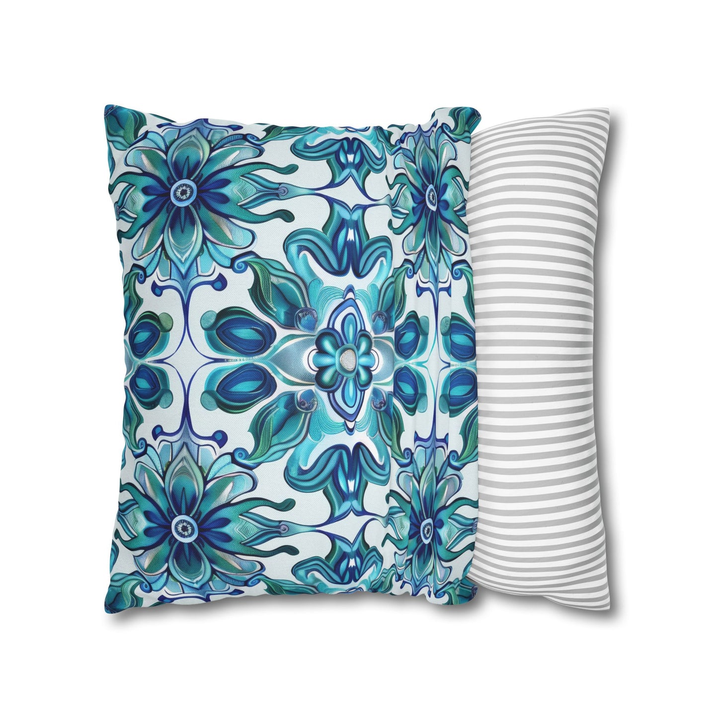 Exquisite Blue Lotus Elegance Floral Mosaic Design Spun Polyester Square Pillowcase 4 Sizes