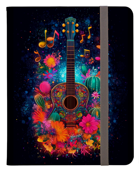 Cosmic Melody of Neon Floral Guitar Ipad Pro 11 & Pro 12.9 Protective Case and Pencil Holder