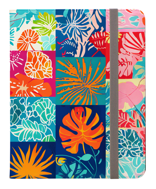 Vibrant Mosaic of Tropical Unique Shapes and Hues, from Vivid Oranges to Deep Blue Leaves and Flowers Protective iPad Pro 11 & Pro 12.9 Protective Case and Pencil Holder