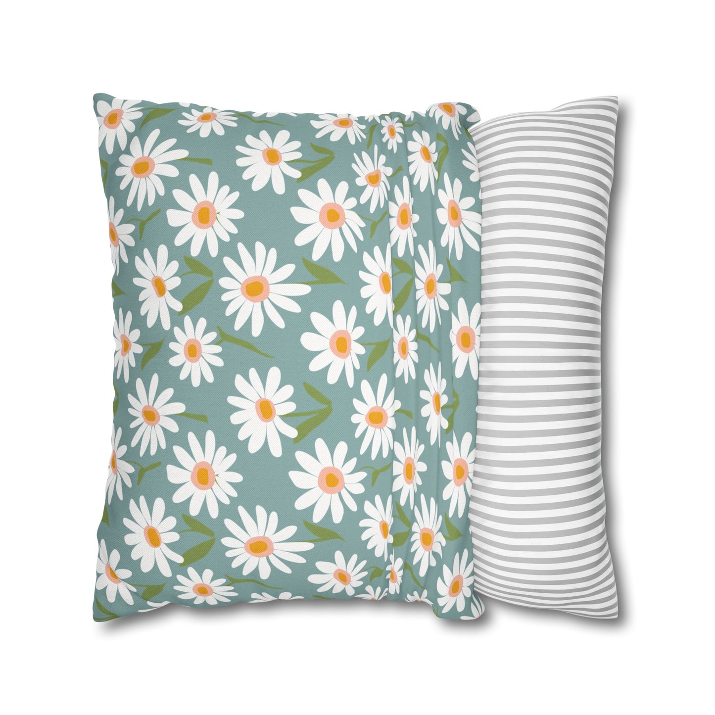 Cheerful Bright Daisy on Pastel Green Spun Polyester Square Pillowcase 4 Sizes