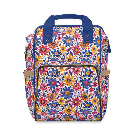 Vivid Blossom Bouquet: Large Hand-Drawn Spring Flowers Bursting with Vibrant Colors Multifunctional Diaper Backpack