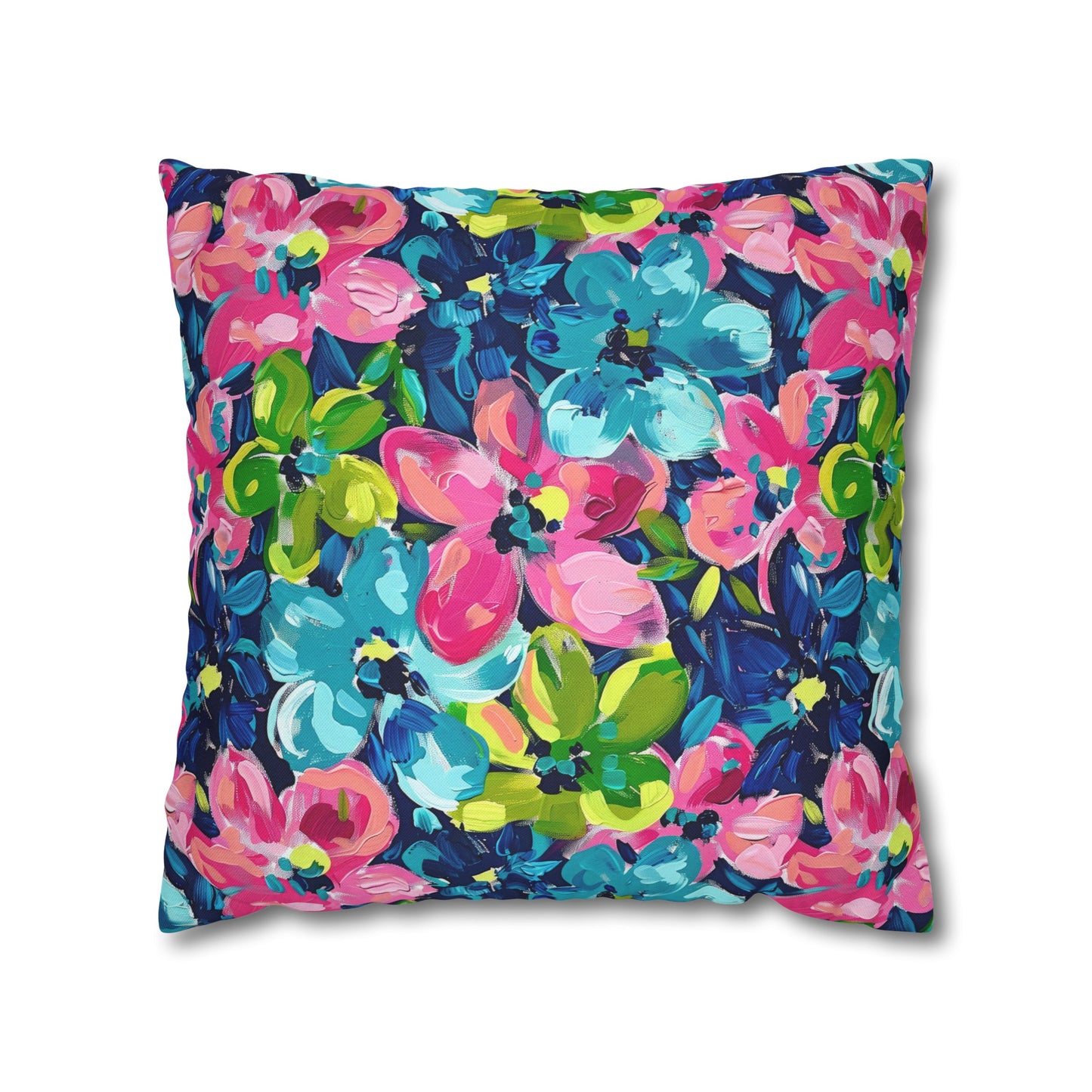 Dusk Blossoms: Moody Pink, Blue, and Yellow Watercolor Flowers Spun Polyester Square Pillowcase 4 Sizes