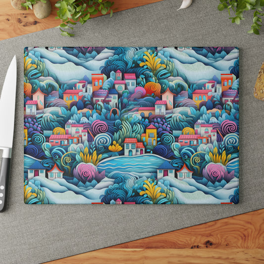 Coastal Charm Houses Inspired by South Carolina's Seaside - Glass Cutting Board  8" x 11" and 11" x 15"