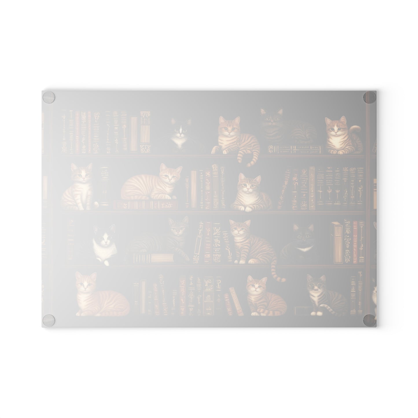 Cozy Bookshelf Cats Glass Cutting Board - 2 Sizes