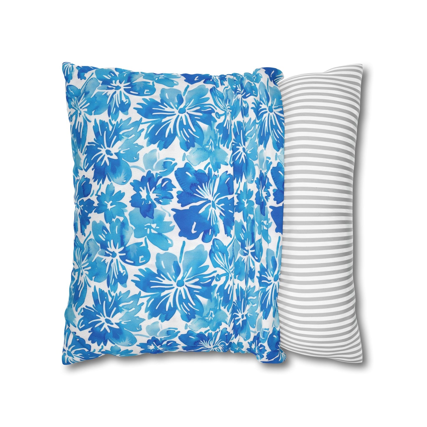 Tranquil Tropics: Soft Blue Tropical Flowers Spun Polyester Square Pillowcase 4 Sizes