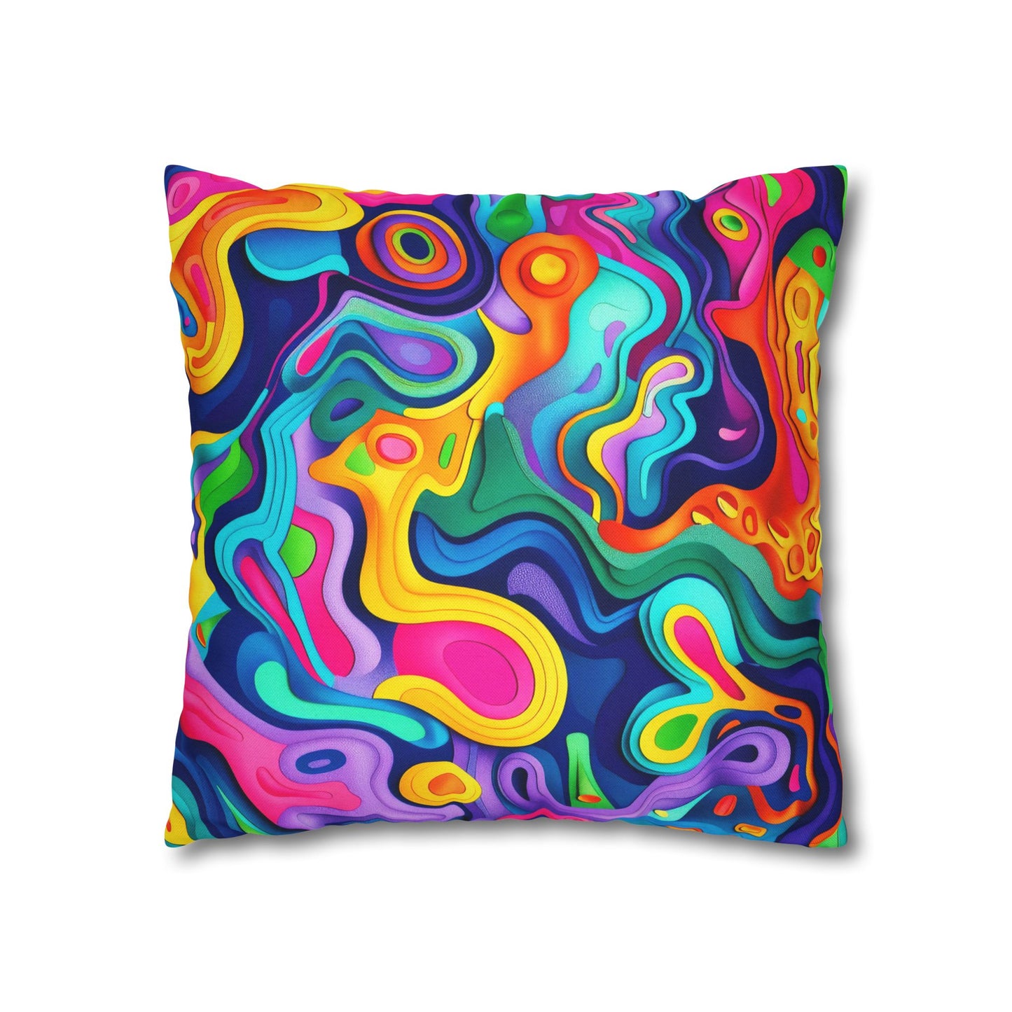 Vibrant Dreamscape of Psychedelic Paper Cut-Out Waves in Vivid Colors Polyester Square Pillowcase 4 Sizes