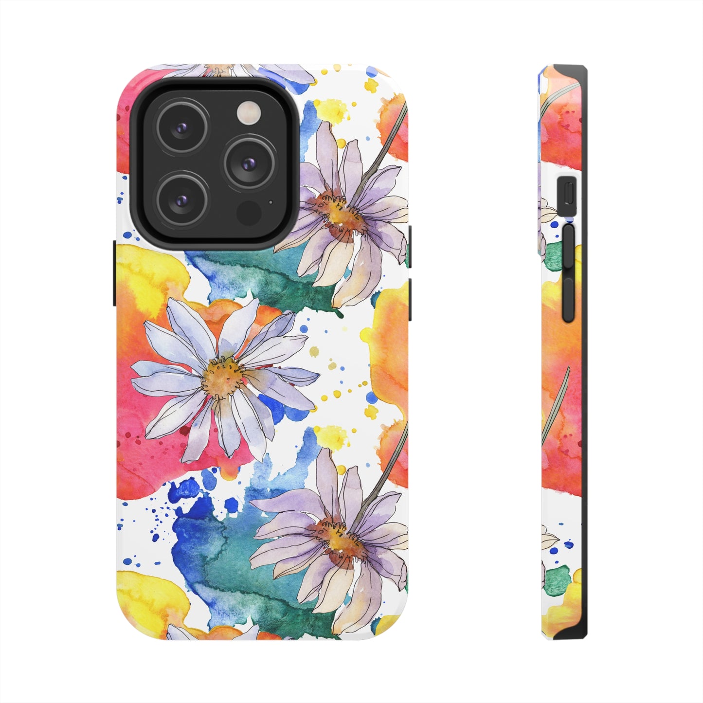 Large Colorful Watercolor Daisy Design Iphone Tough Phone Case