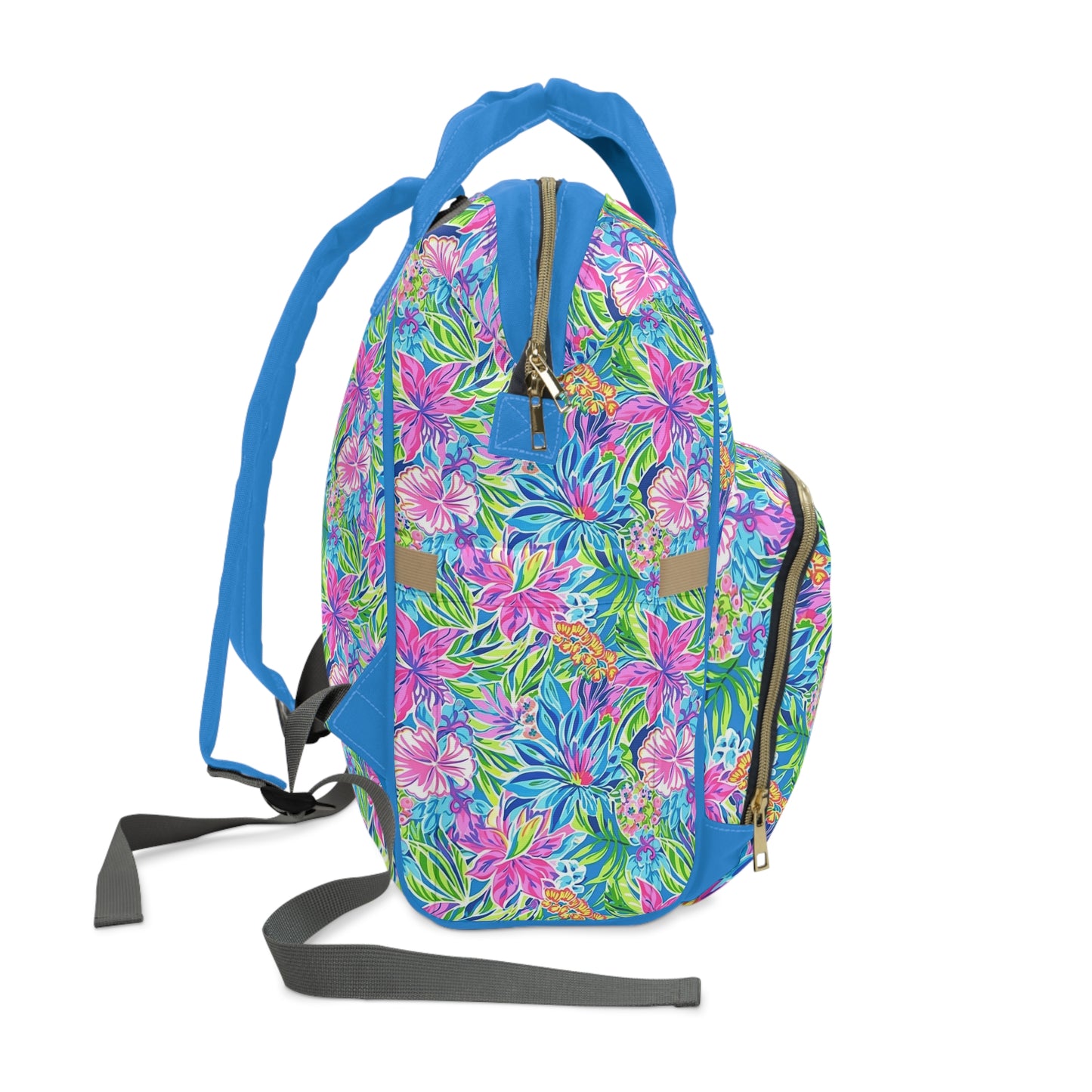 Summer Harmony: Pink and Blue Blooms with Lush Green Leaves Multifunctional Diaper Backpack