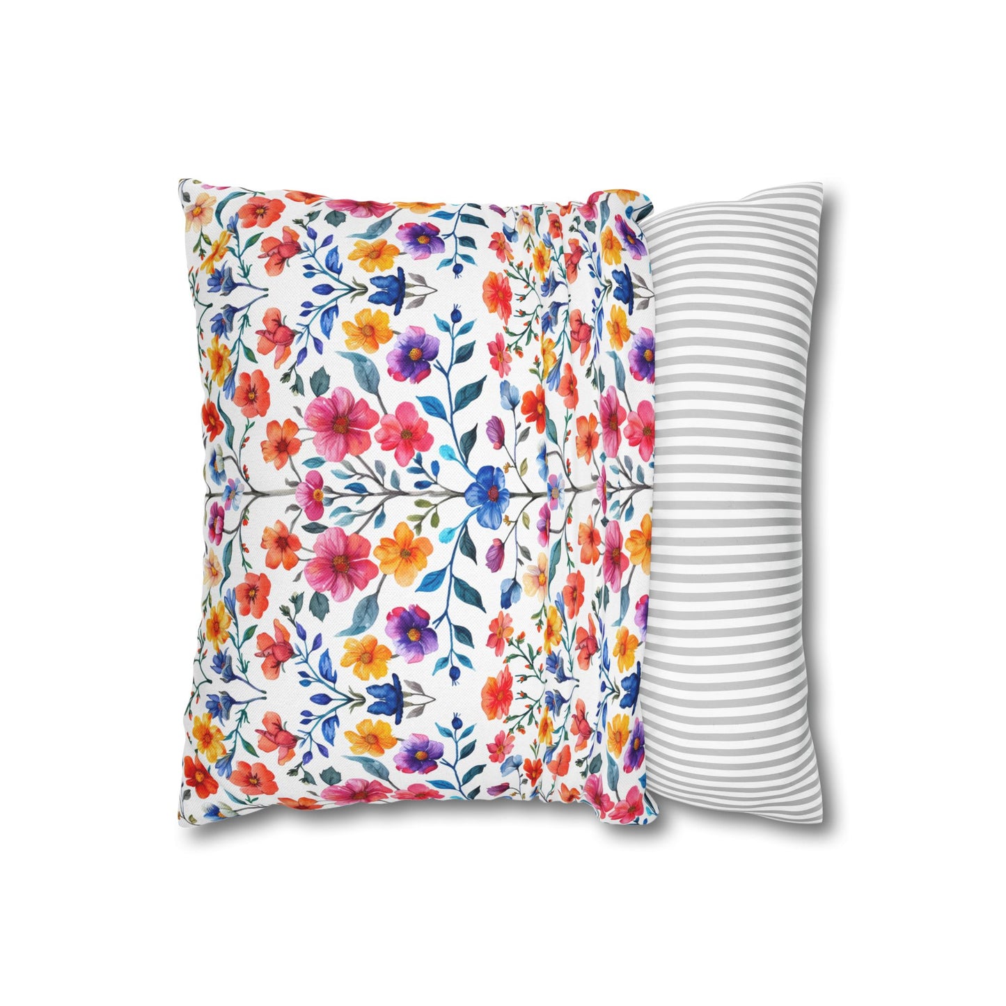 Botanical Symphony with Vibrant Watercolor Flowers  Spun Polyester Square Pillowcase 4 Sizes