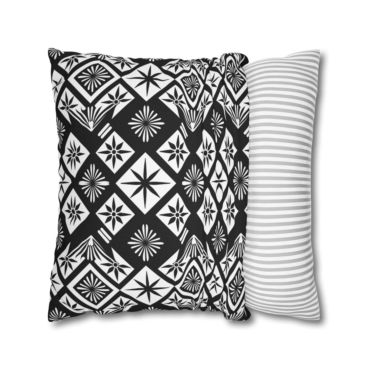 Monochrome Thai Dreamscape: Abstract Chevre Artistry Spun Polyester Square Pillowcase 4 Sizes