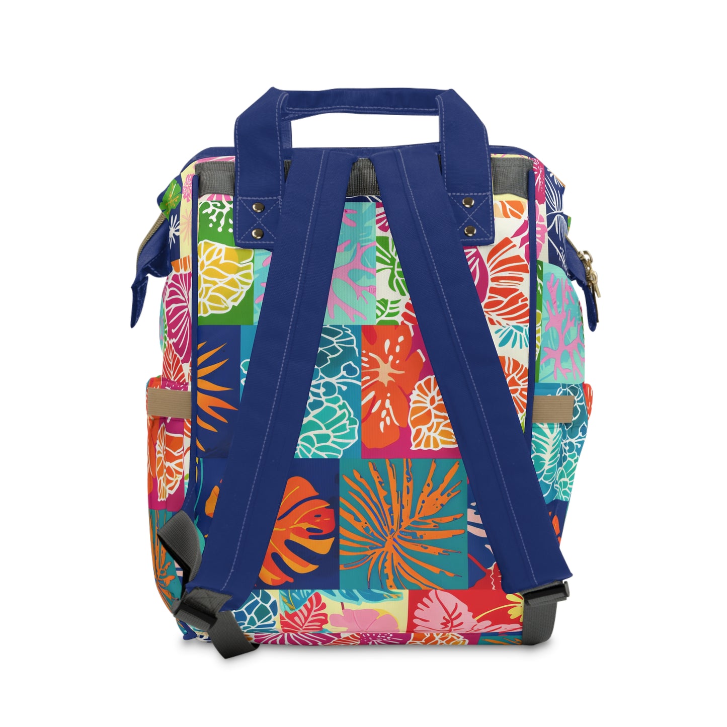 Vibrant Mosaic of Tropical Unique Shapes and Hues, from Vivid Oranges to Deep Blue Leaves and Flowers Multifunctional Diaper Backpack