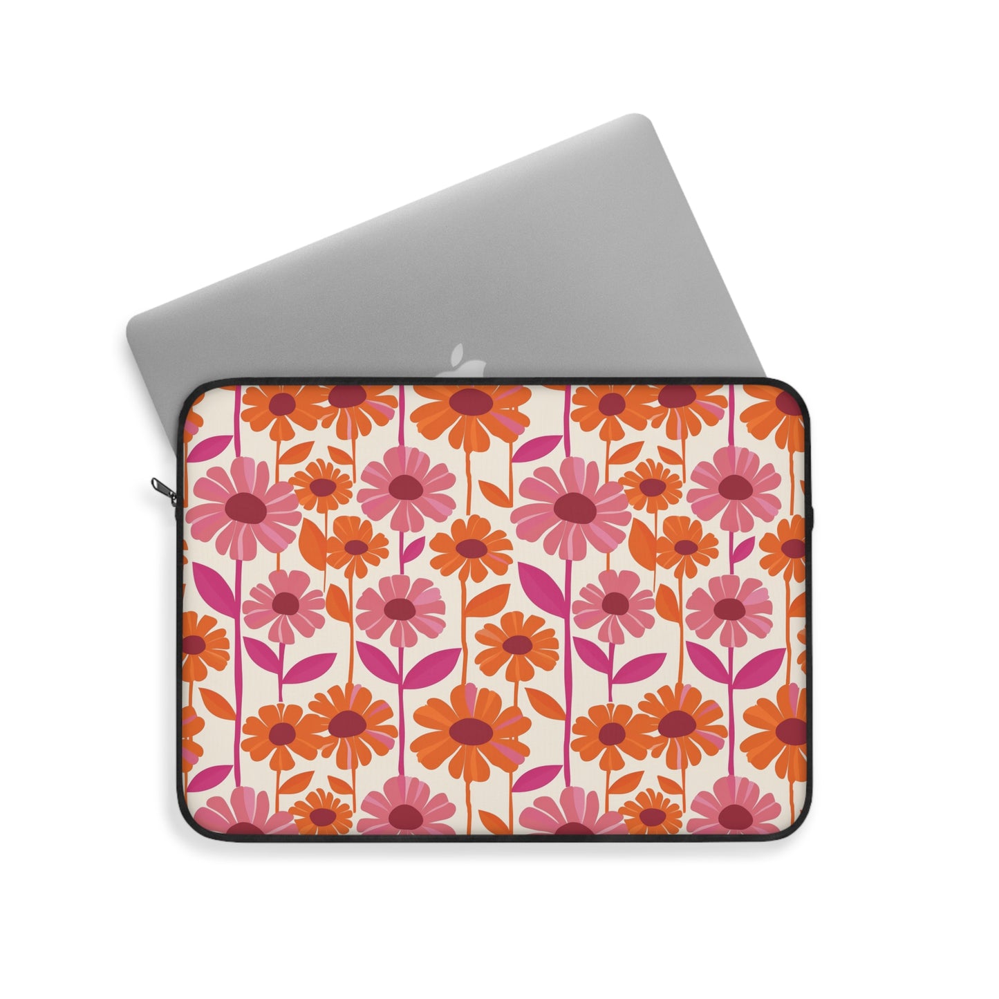 Retro Floral Bliss with Bold Pink and Orange Flower Design Laptop or Ipad Protective Sleeve 3 Sizes Available