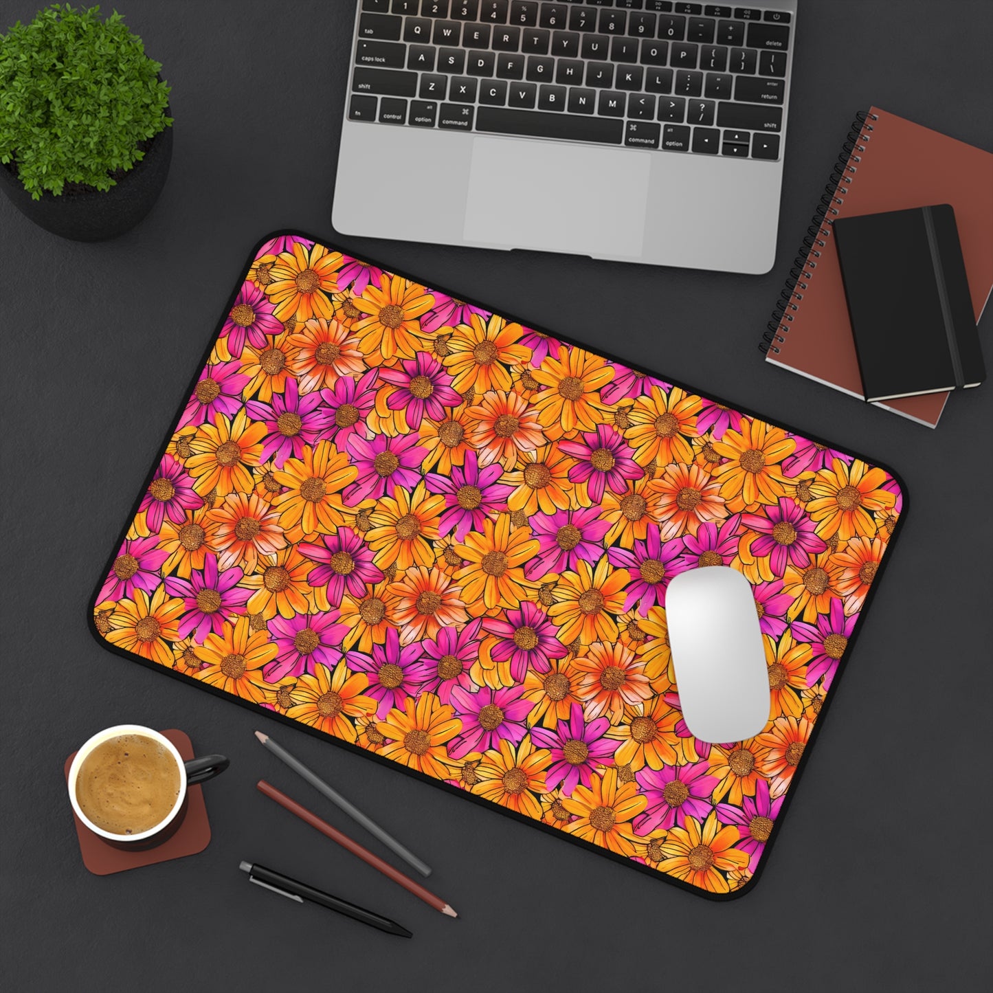 Vibrant Daisy Delight with Bold Orange and Pink Flowers Extended Gaming Mouse Pad  Desk Mat  - 3 Sizes