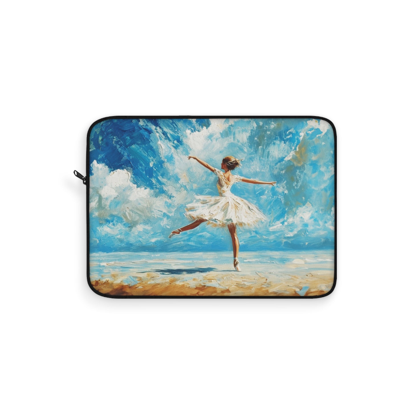 Coastal Elegance: Ballerina Dancing in White Amidst Beach Sunlight Laptop or Ipad Protective Sleeve 3 Sizes Available